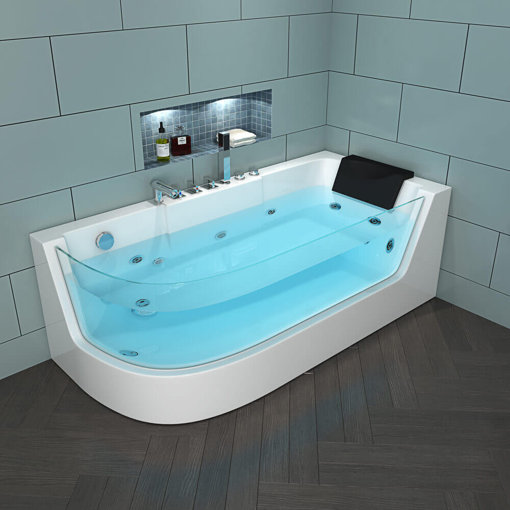 Whirlpool Badewanne mit Lichttherapie CARICA - 170 x 80 cm Links
