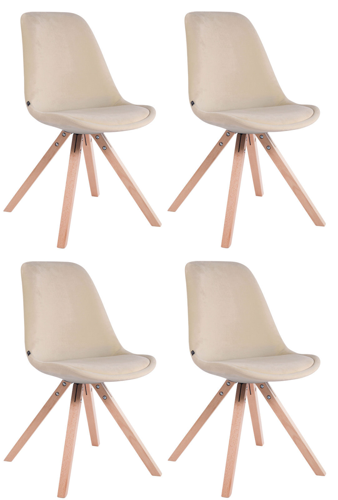 4er Set Stühle Toulouse Samt Square natura, creme