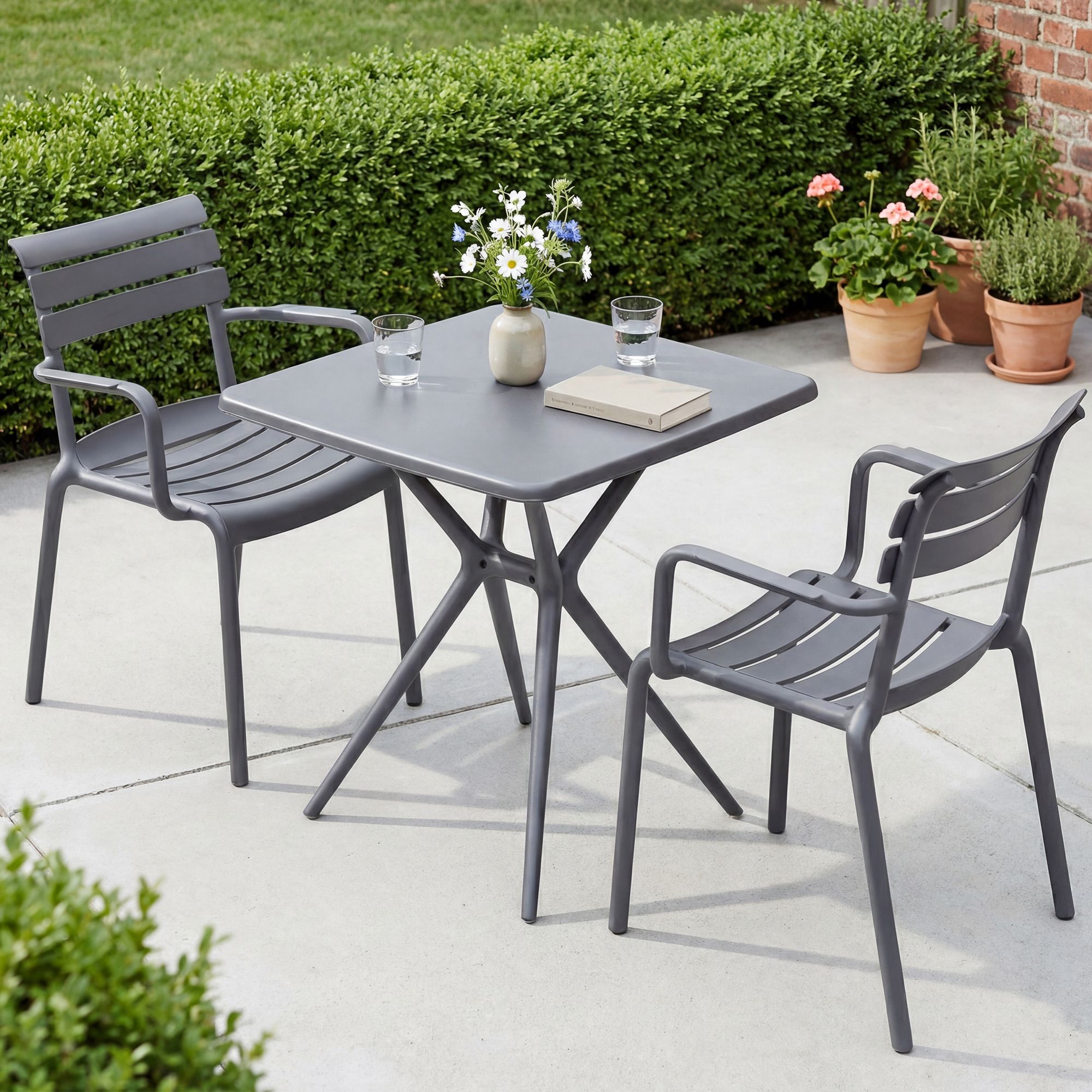 Gartenmöbel-Set Avena mit 2 Stühlen, dunkelgrau