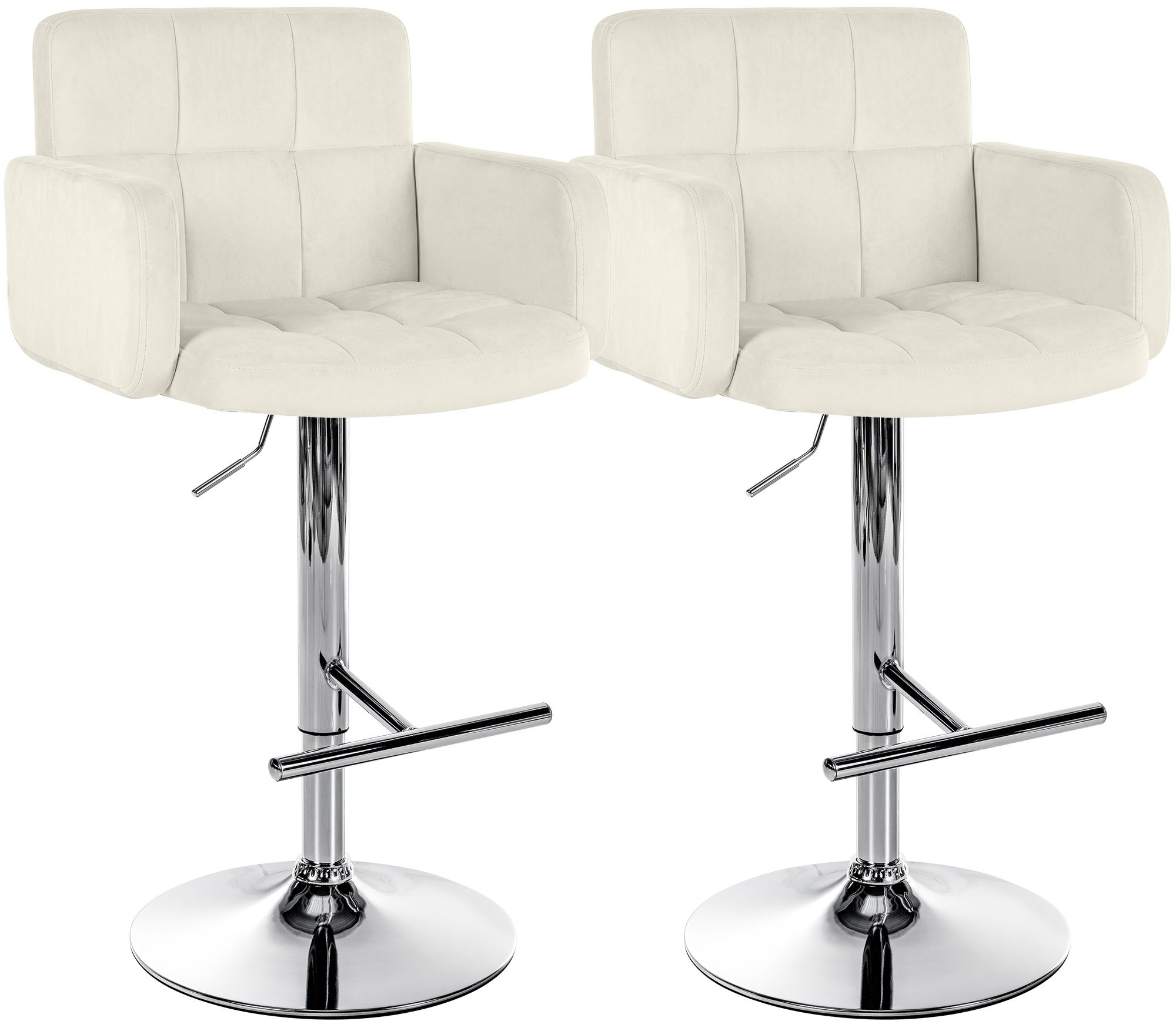 2er Set Barhocker Los Angeles Samt chrom, creme