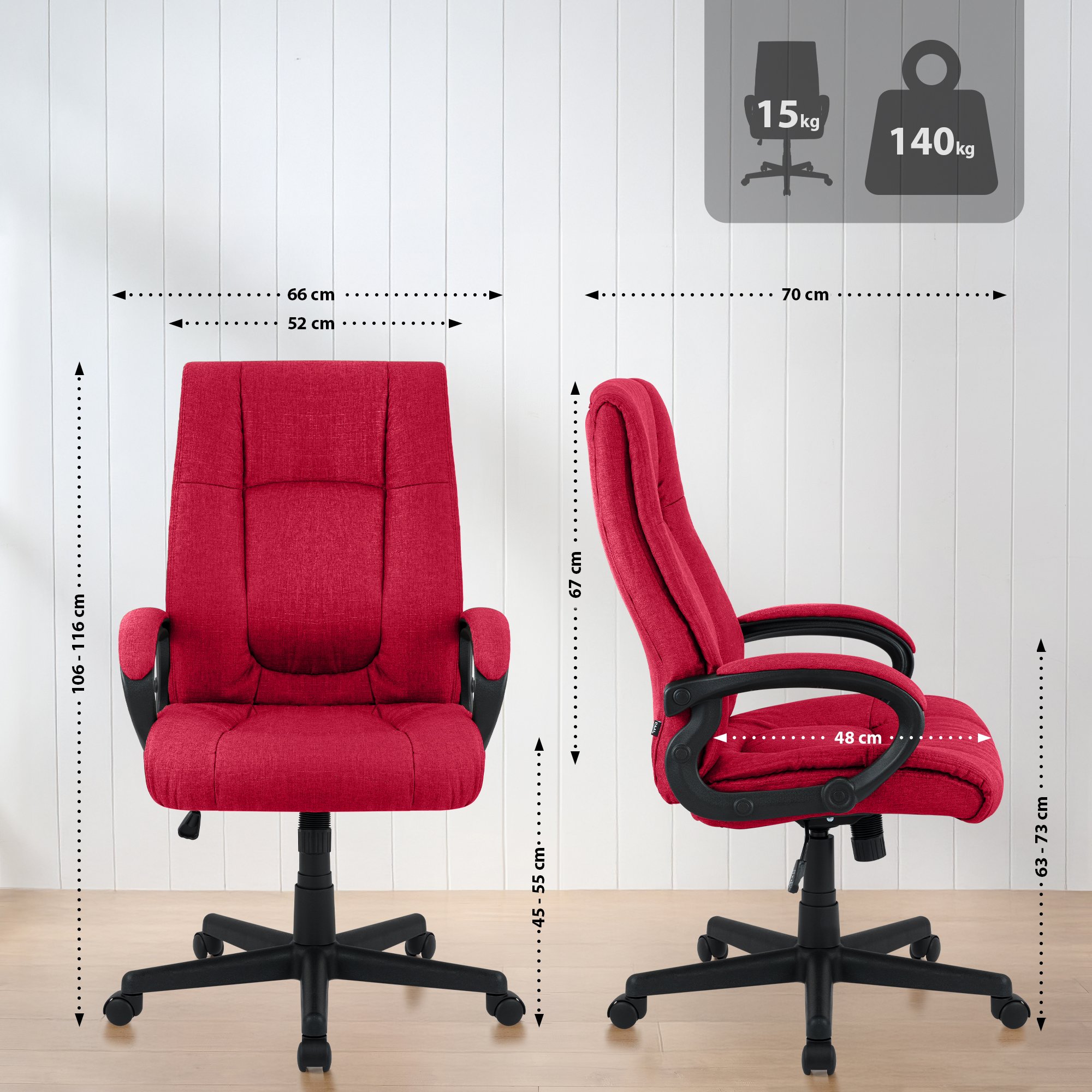 Bürostuhl XL Sparta Stoff, rot