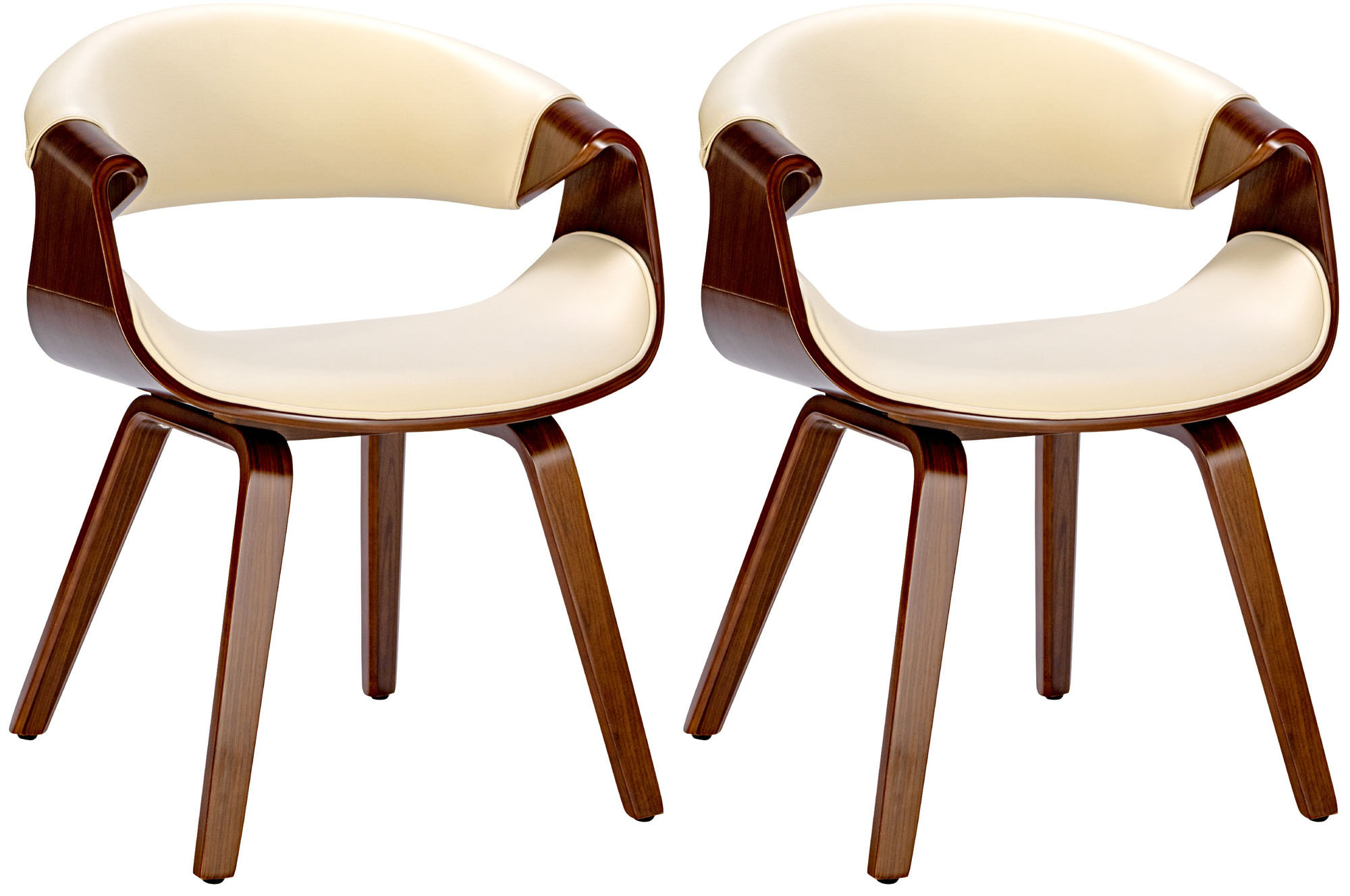 2er Set Esszimmerstuhl Foley Kunstleder, walnuss/creme
