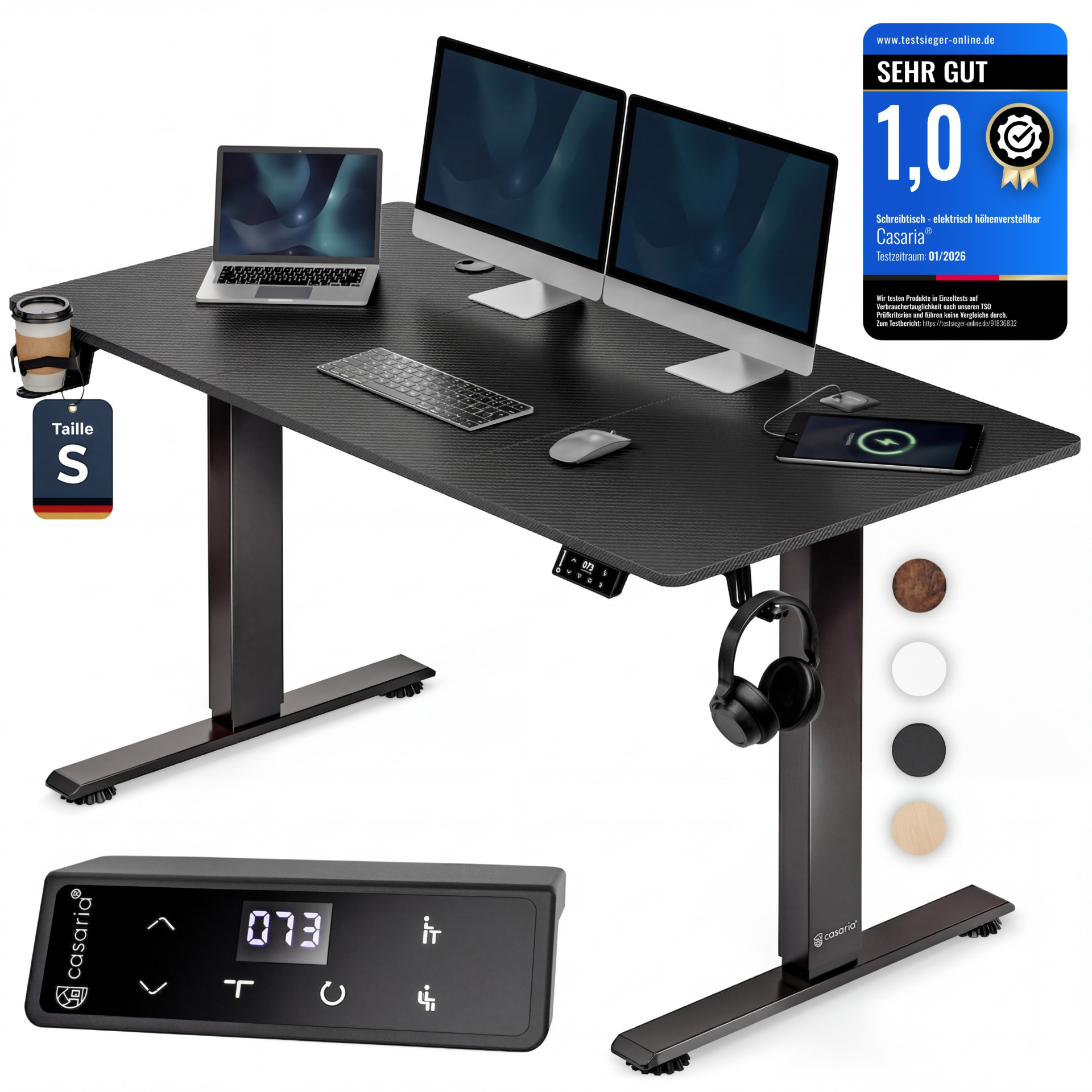 Höhenverstellbarer Schreibtisch Schwarz (Carbon-Optik) 120x60x72-117cm