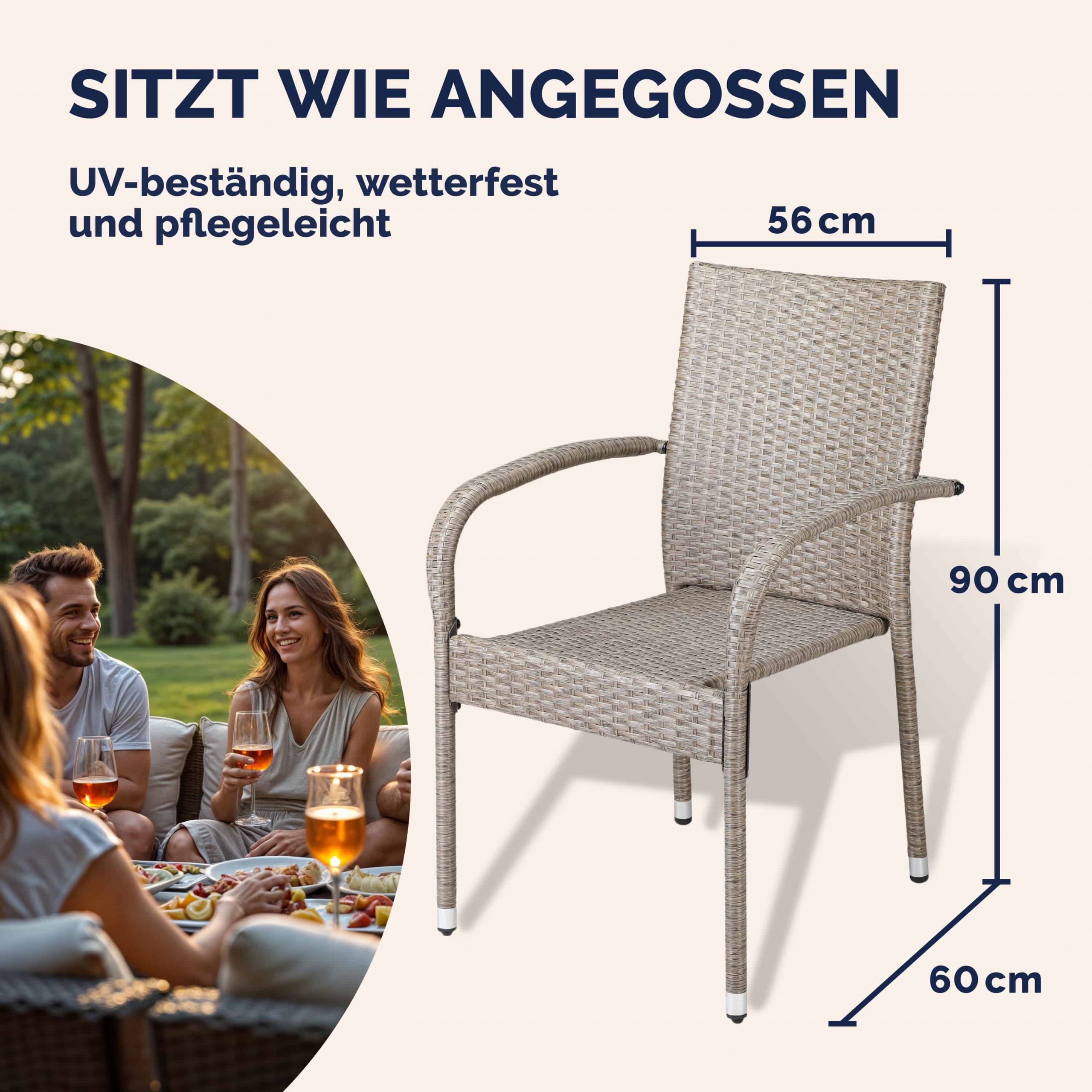 Polyrattan Stapelstuhl Comfort 4er-Set Creme