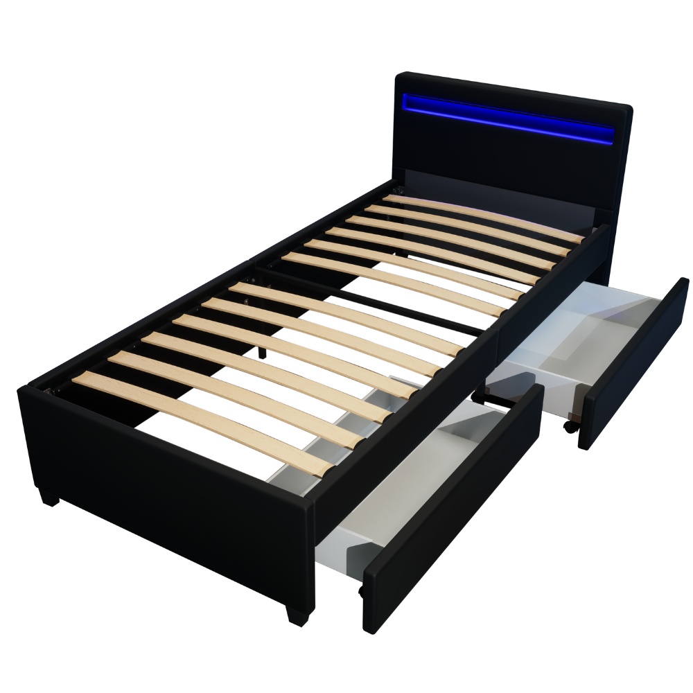 LED Bett mit Schubladen und Matratze NUBE - 90 x 200 cm Schwarz