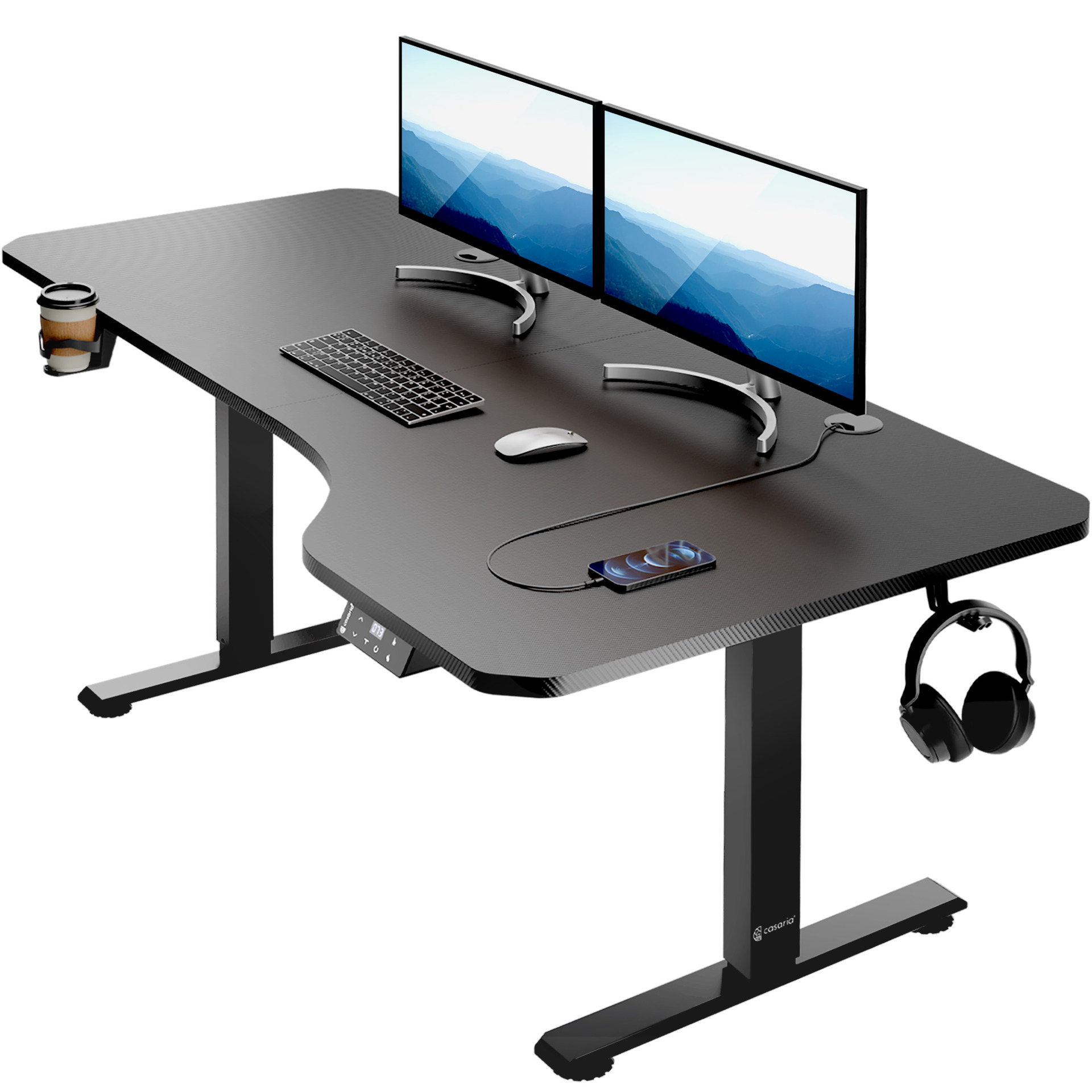 Höhenverstellbarer Schreibtisch Schwarz (Carbon-Optik) 160x75x73-118cm