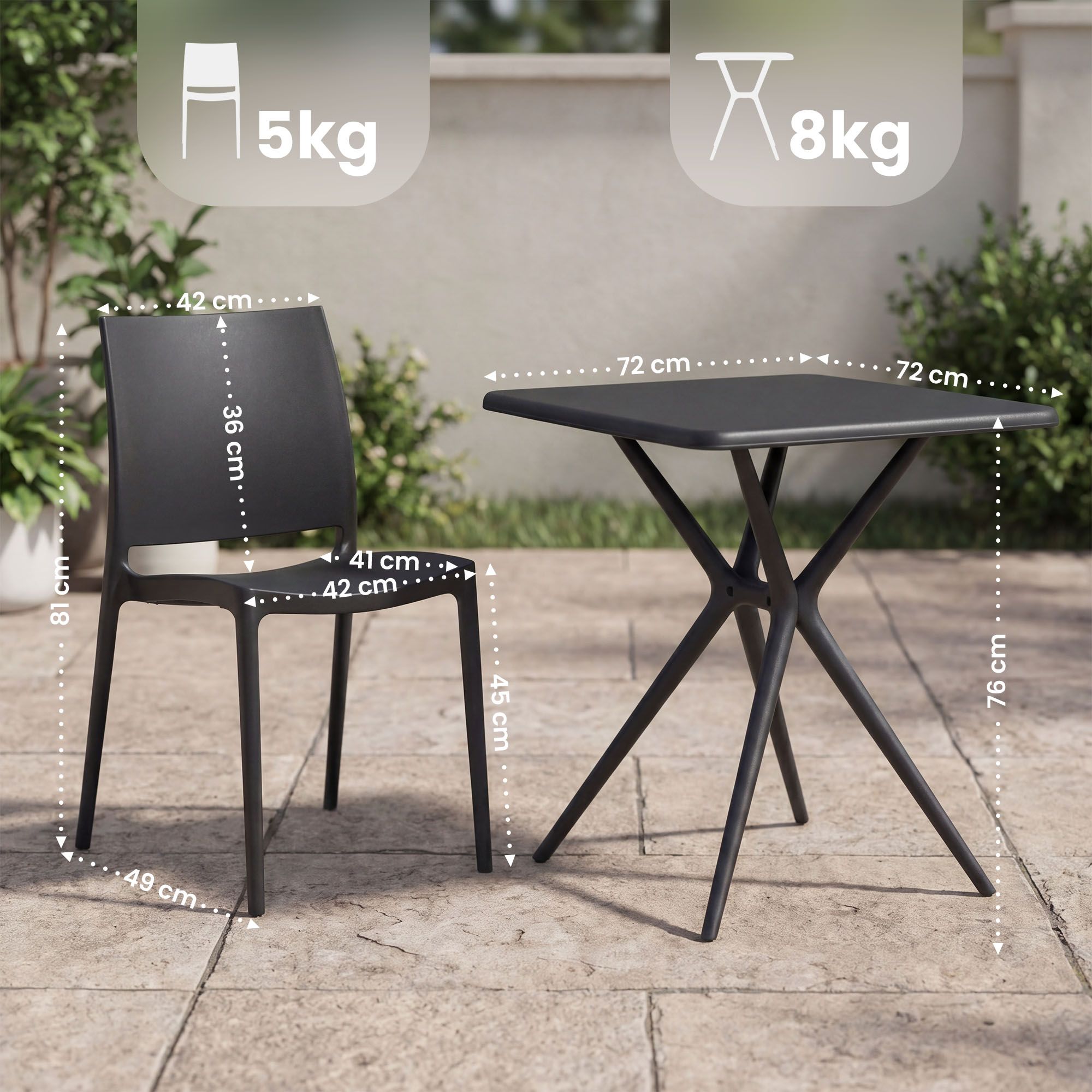 Gartenmöbel-Set Amino mit 4 Stühlen, schwarz
