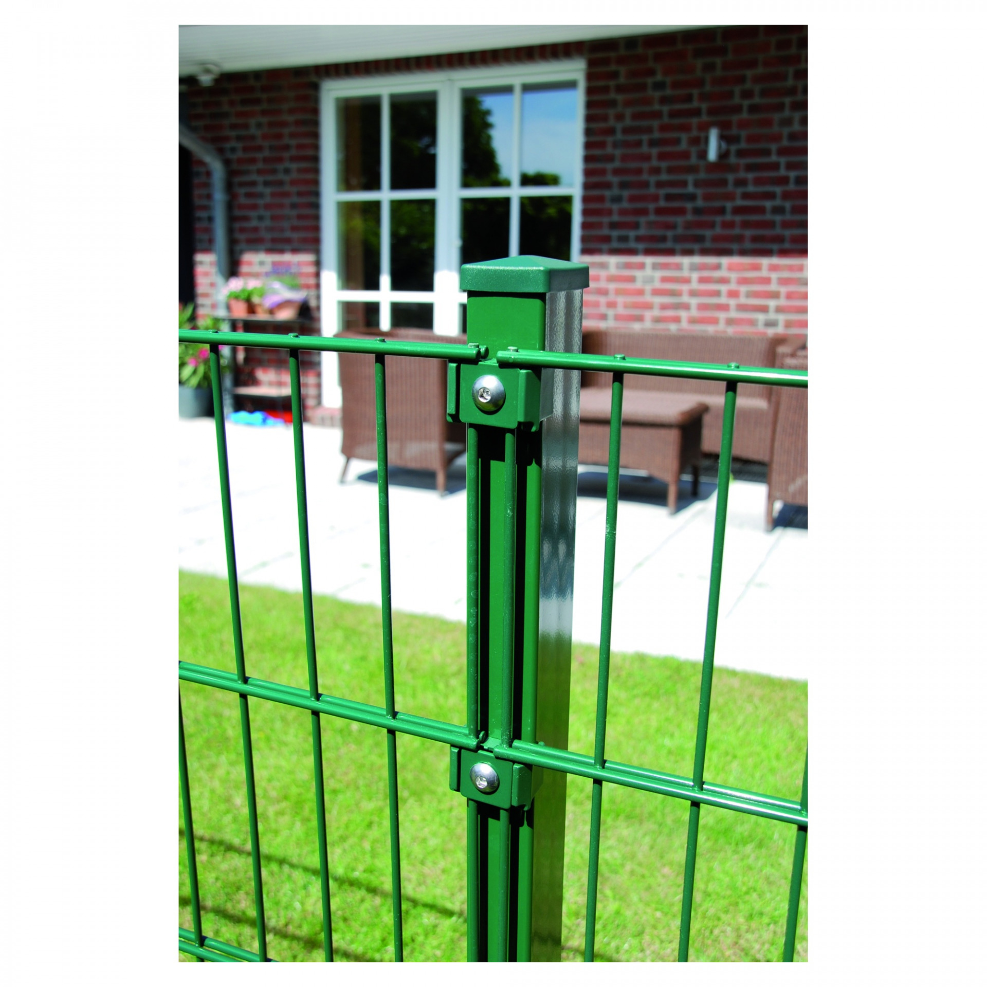 TOM ECK-Zaunpfosten RAL 6005 grün, für 1230 mm Zaun, RR60/40 x 1700 mm, mit Klemmhalter