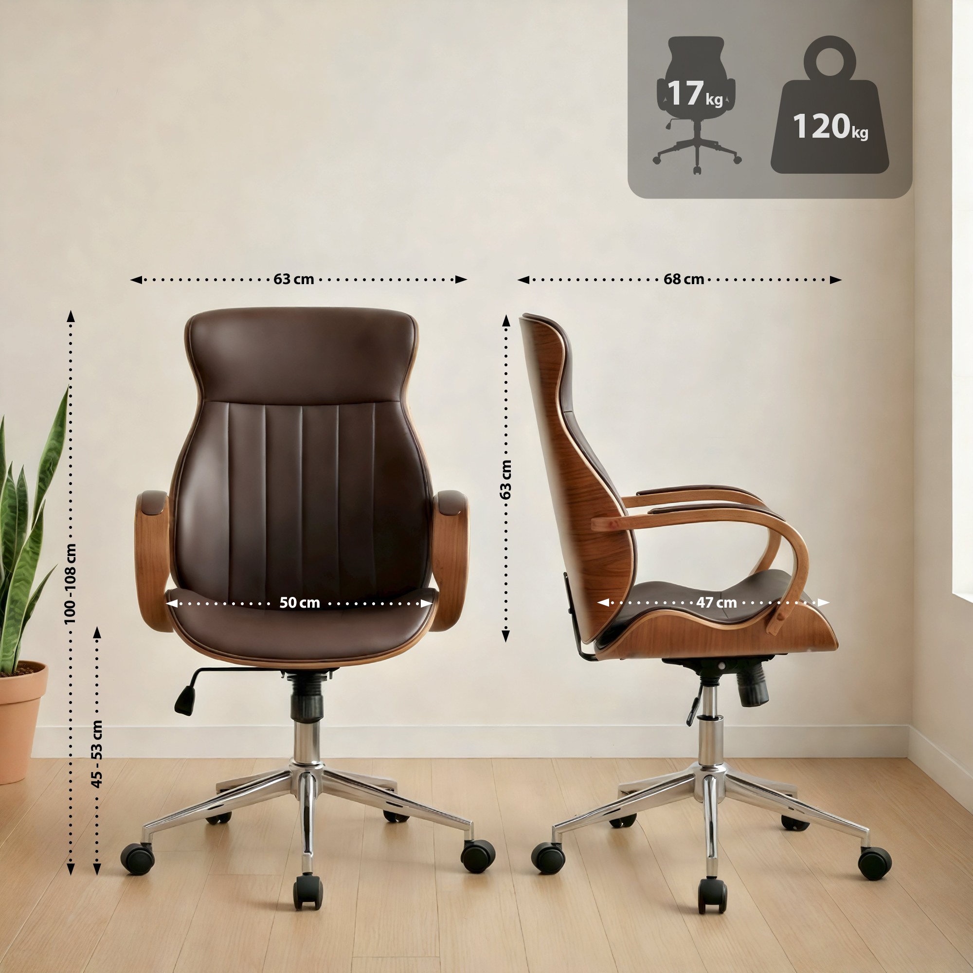 Bürostuhl Melilla Kunstleder, walnuss/braun