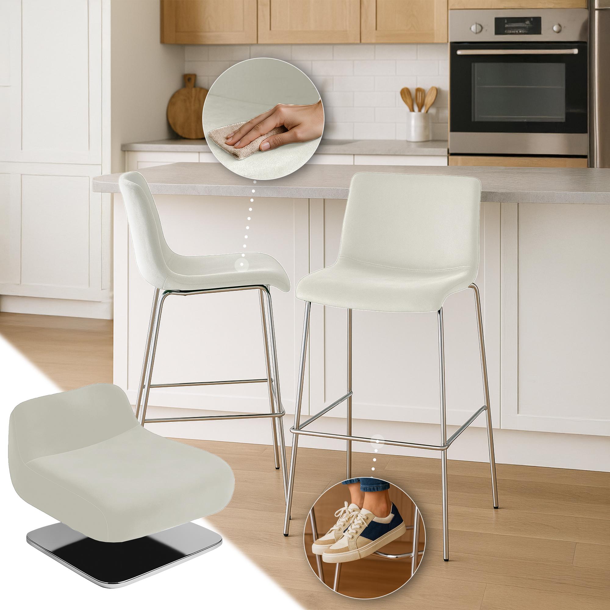 Barhocker Hoover Samt 4-Fuß Chrom, creme