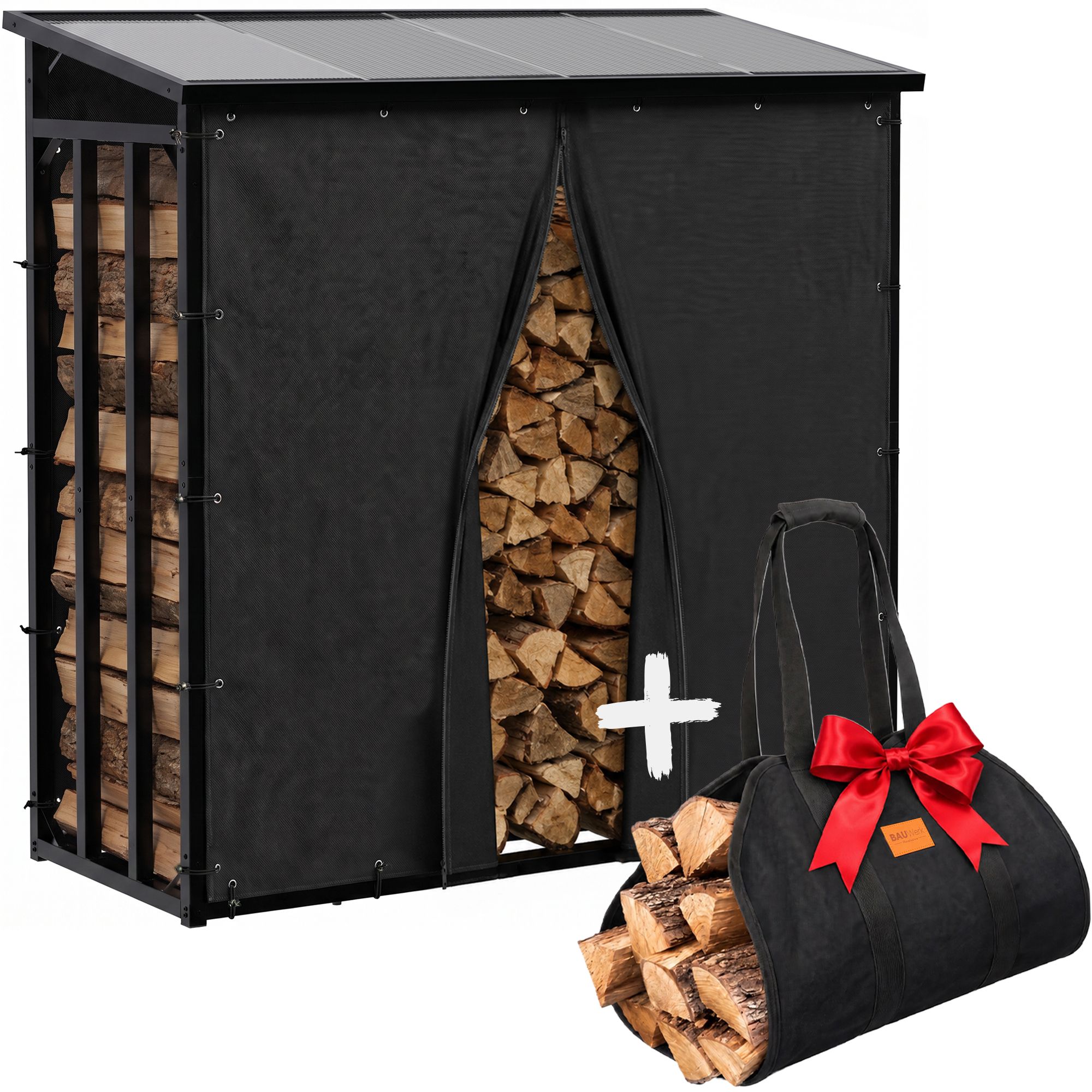 Kaminholzständer Redford + Tasche Trondheim, schwarz