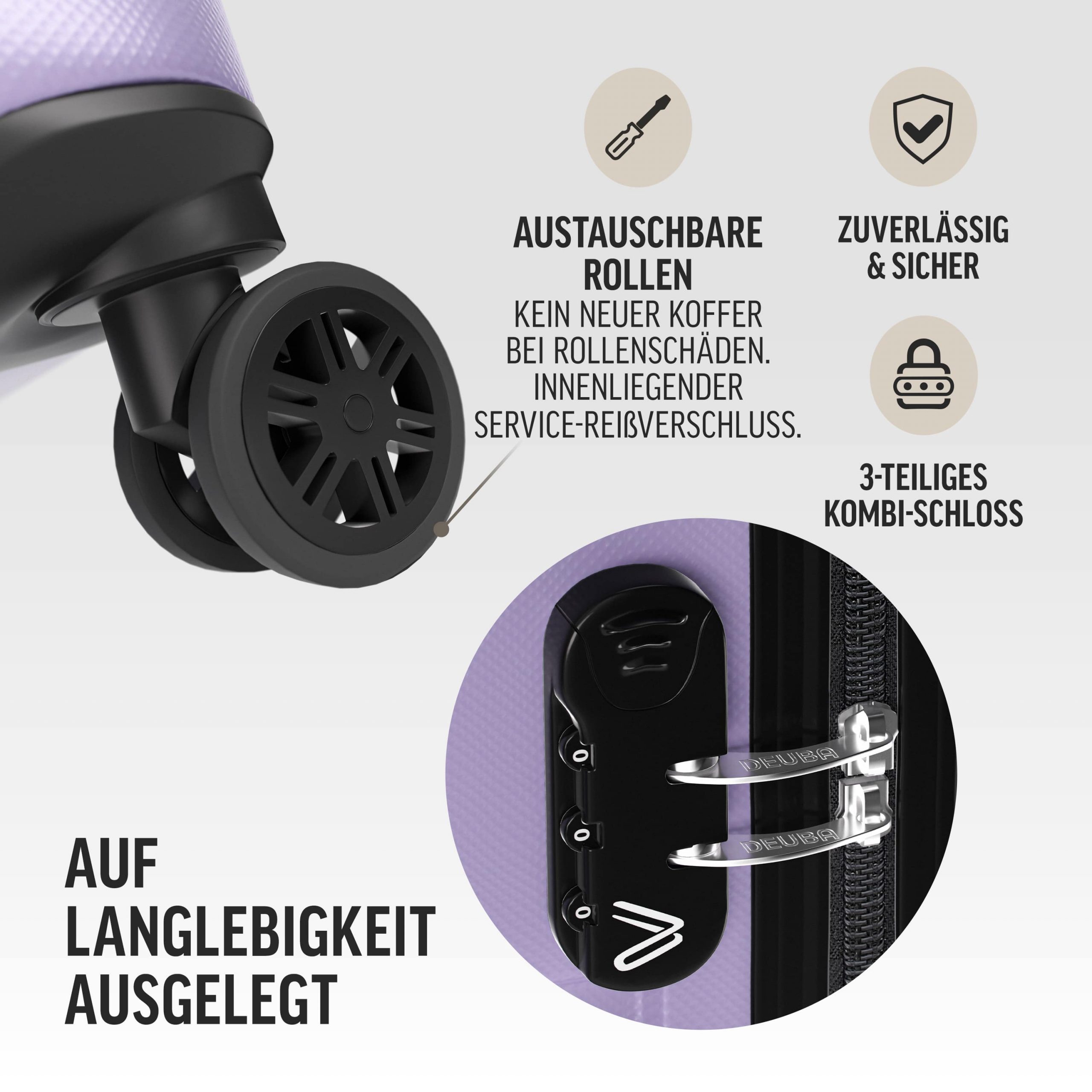 Hartschalenkoffer New York Set 3-tlg Pastelllila Rollen 360º ABS