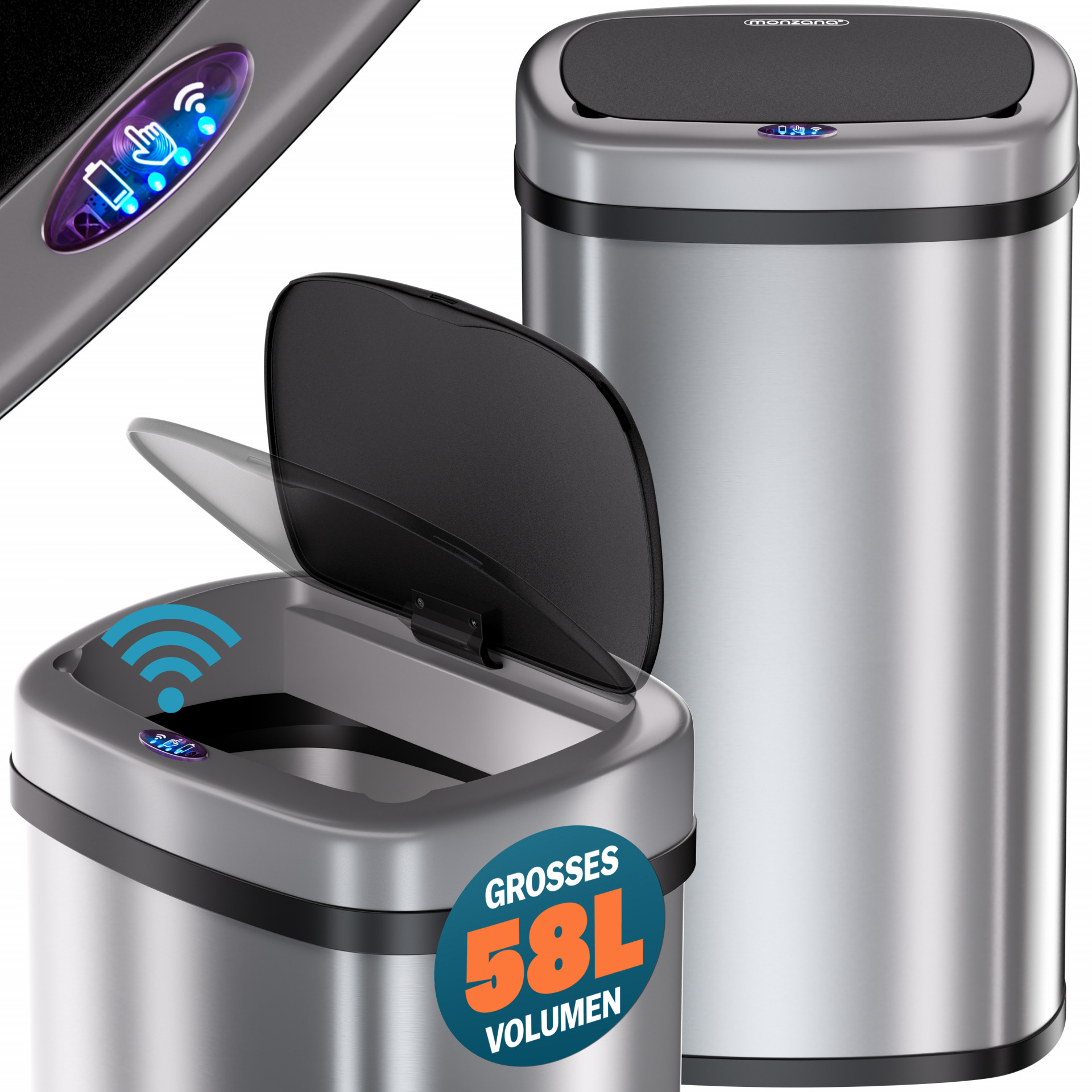Sensor Mülleimer Edelstahl 58L