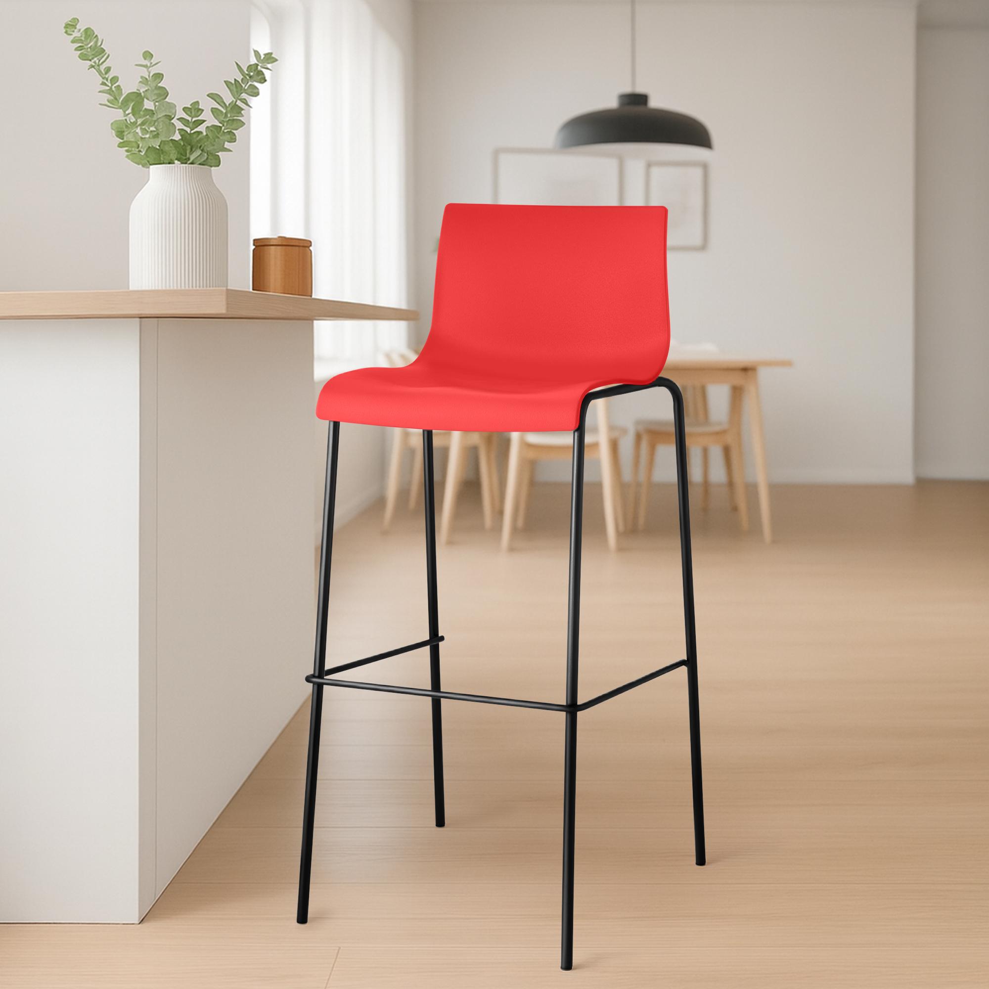 2er Set Barhocker Hoover Kunststoff 4-Fuß Gestell schwarz, rot