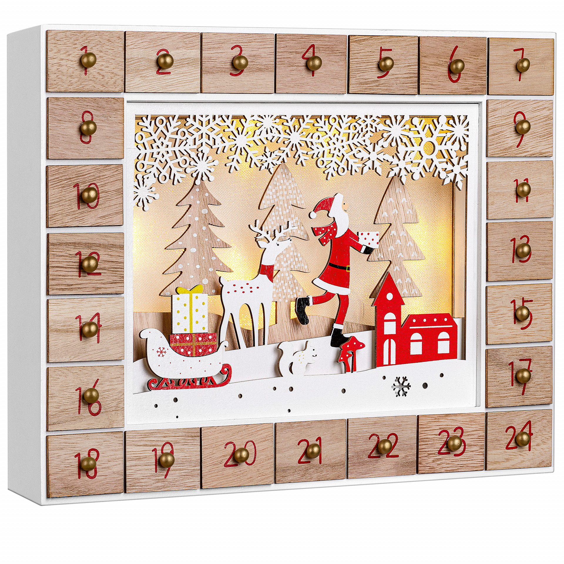 Adventskalender Weihnachtsmann Holz beleuchtet LED