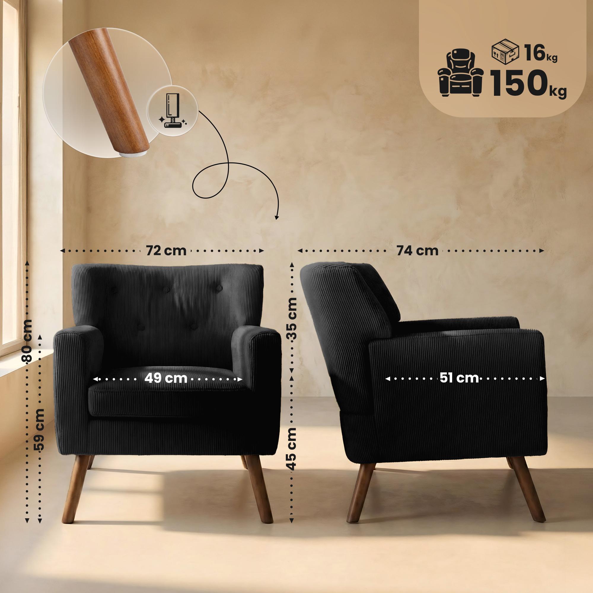 Sessel Kioni Cord, schwarz