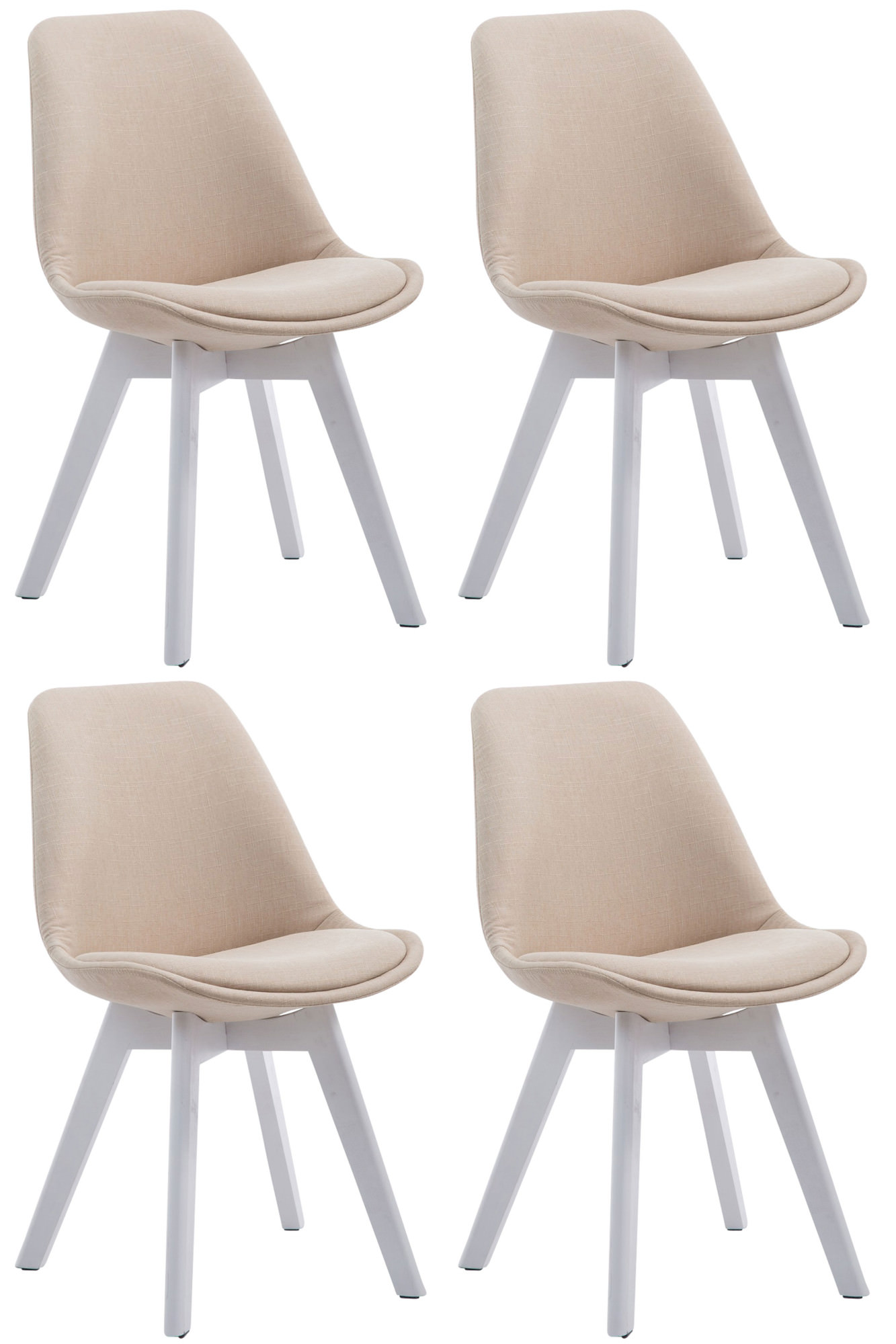 4er Set Besucherstühle Borneo V2 Weiß Stoff, creme