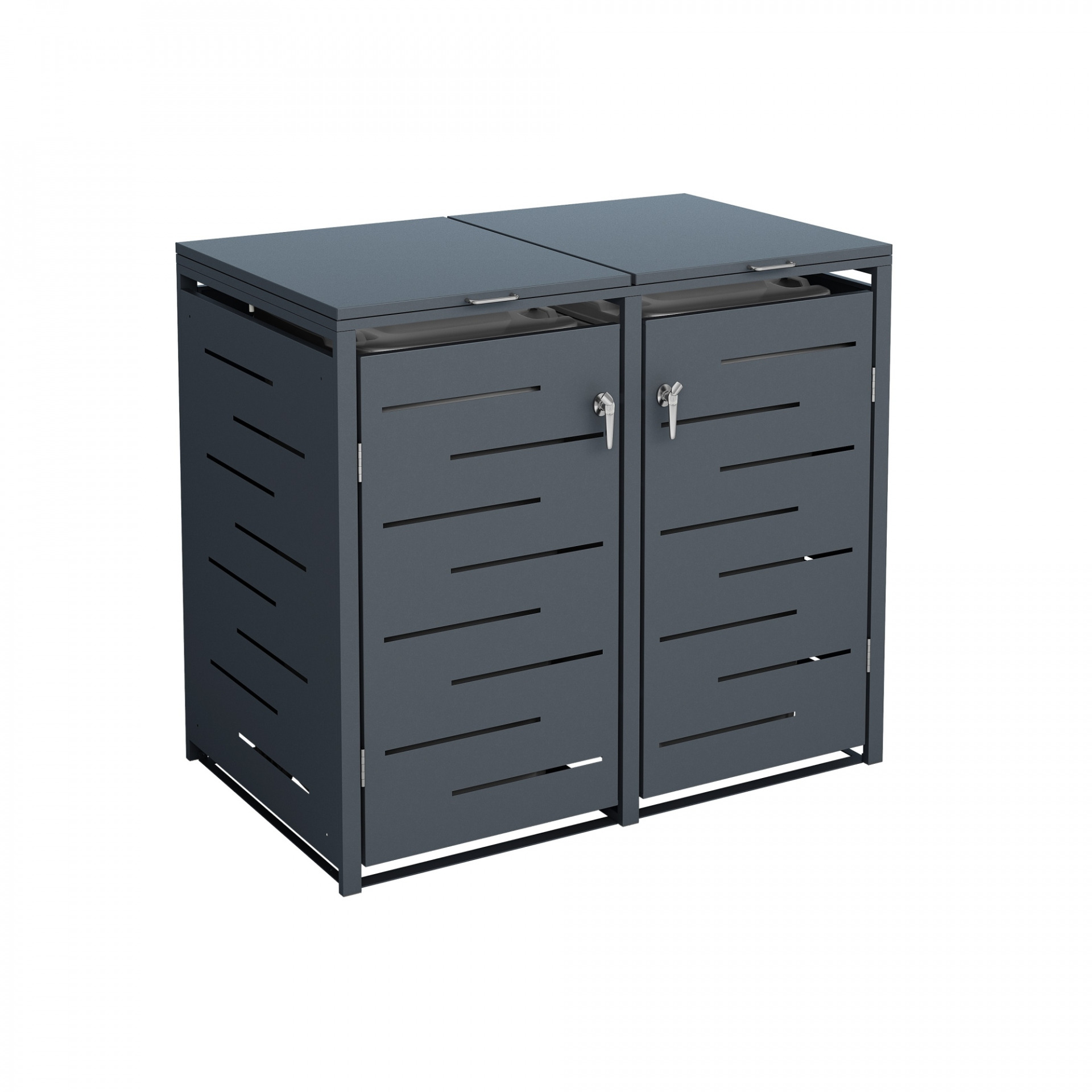 OSKAR Mülltonnenbox ANTHRAZIT, 132 x 80 x 116 cm, Stahl verz. pulverbesch., Für 2 Tonnen bis 240 Liter