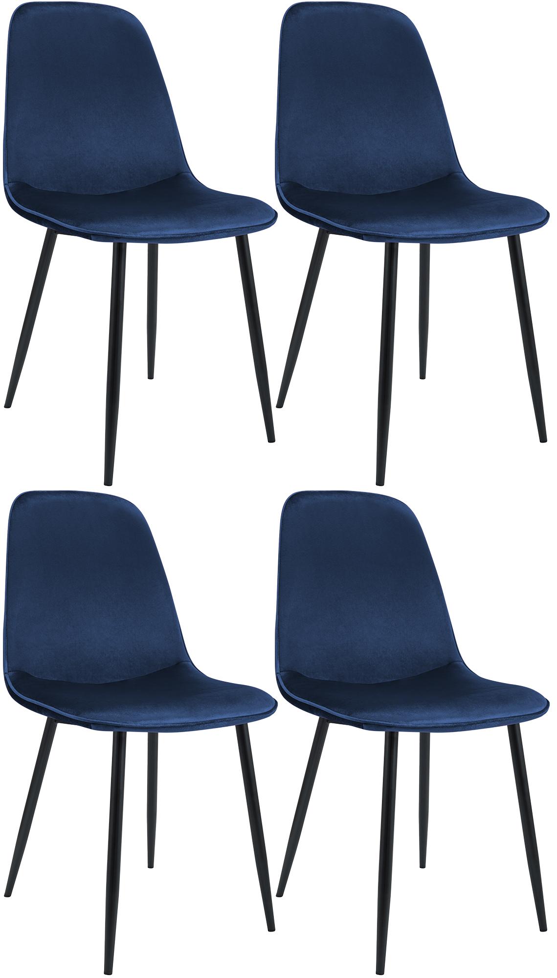 4er Set Esszimmerstuhl Maryam Samt, dunkelblau