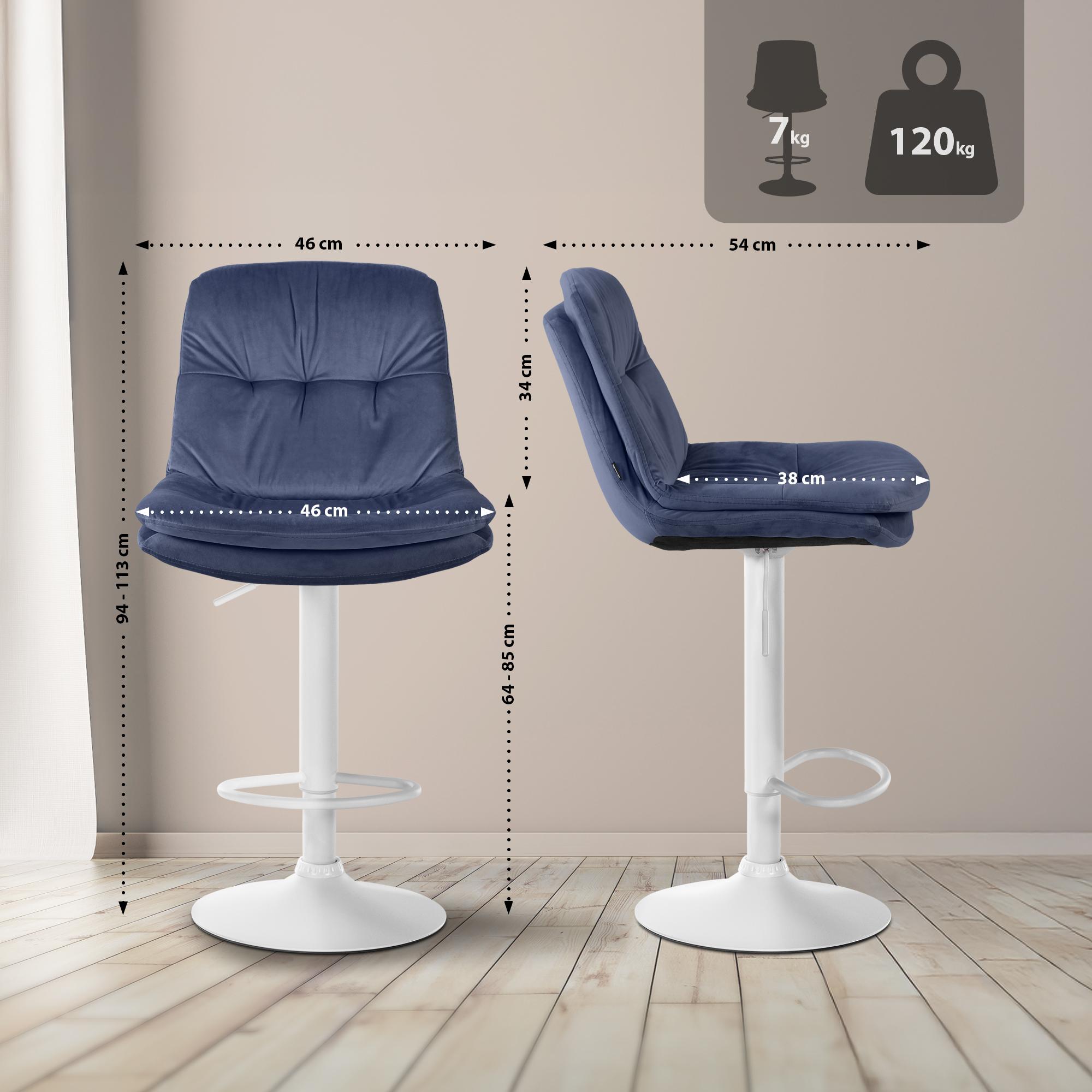 Barhocker Laurel Samt weiß, blau