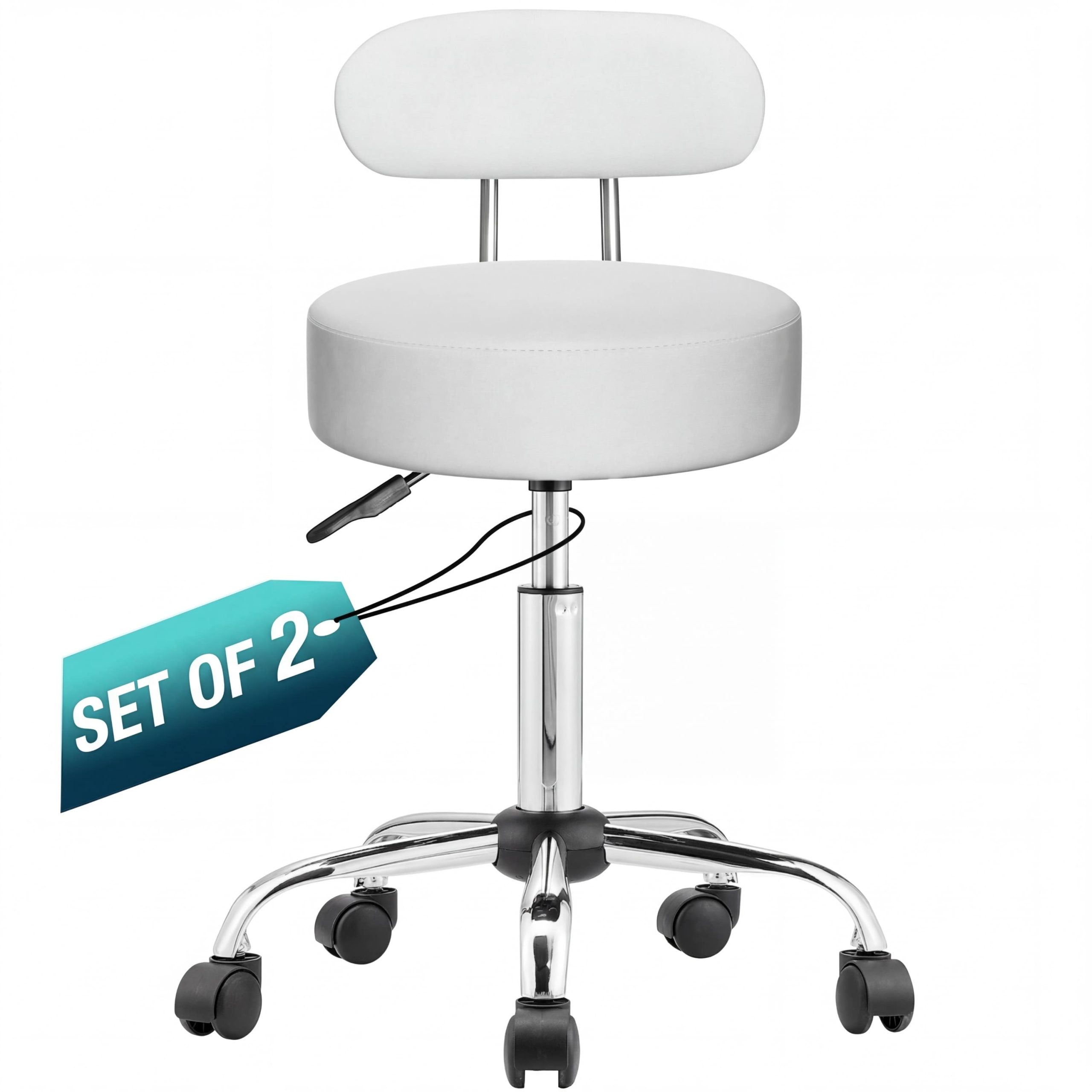 Rollhocker 2er-Set Weiß 360° drehbar mit Rückenlehne