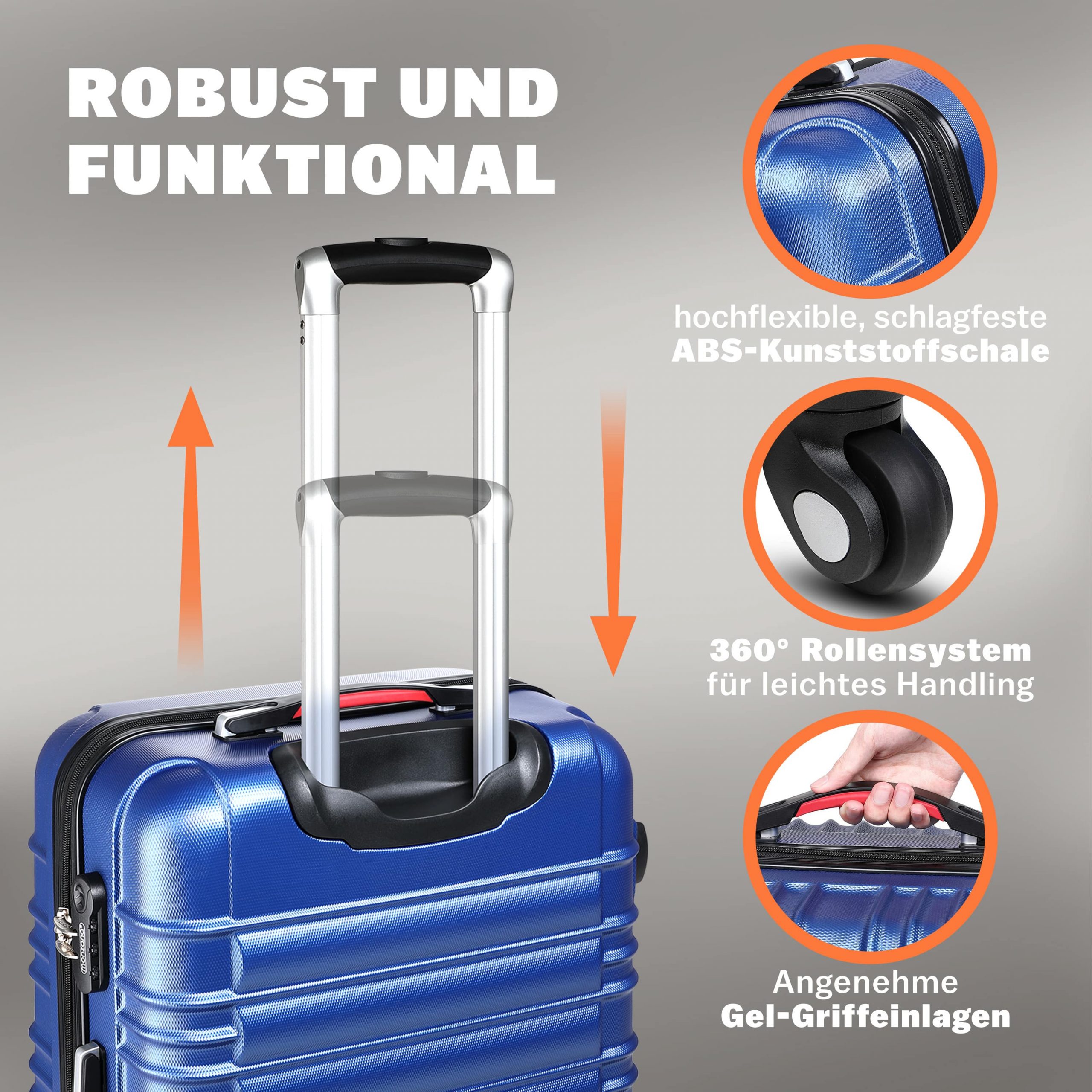 Hartschalenkoffer Set 4tlg Rollen 360º Blau ABS