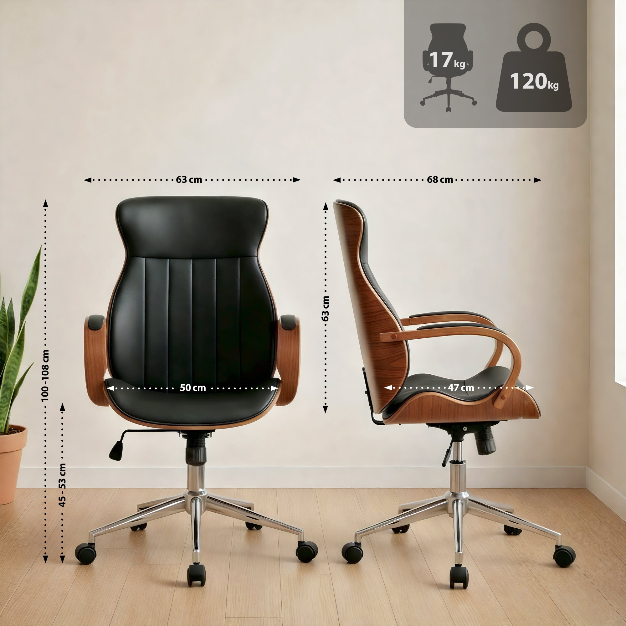 Bürostuhl Melilla Kunstleder, walnuss/schwarz