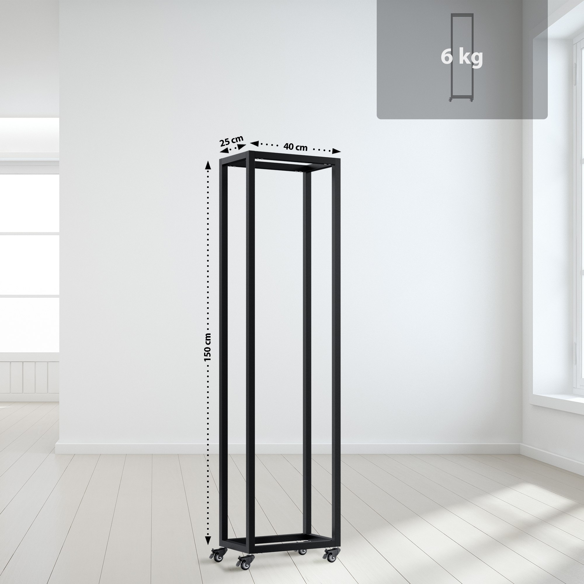 Kaminholzständer Hilta 25x40x150 cm, schwarz