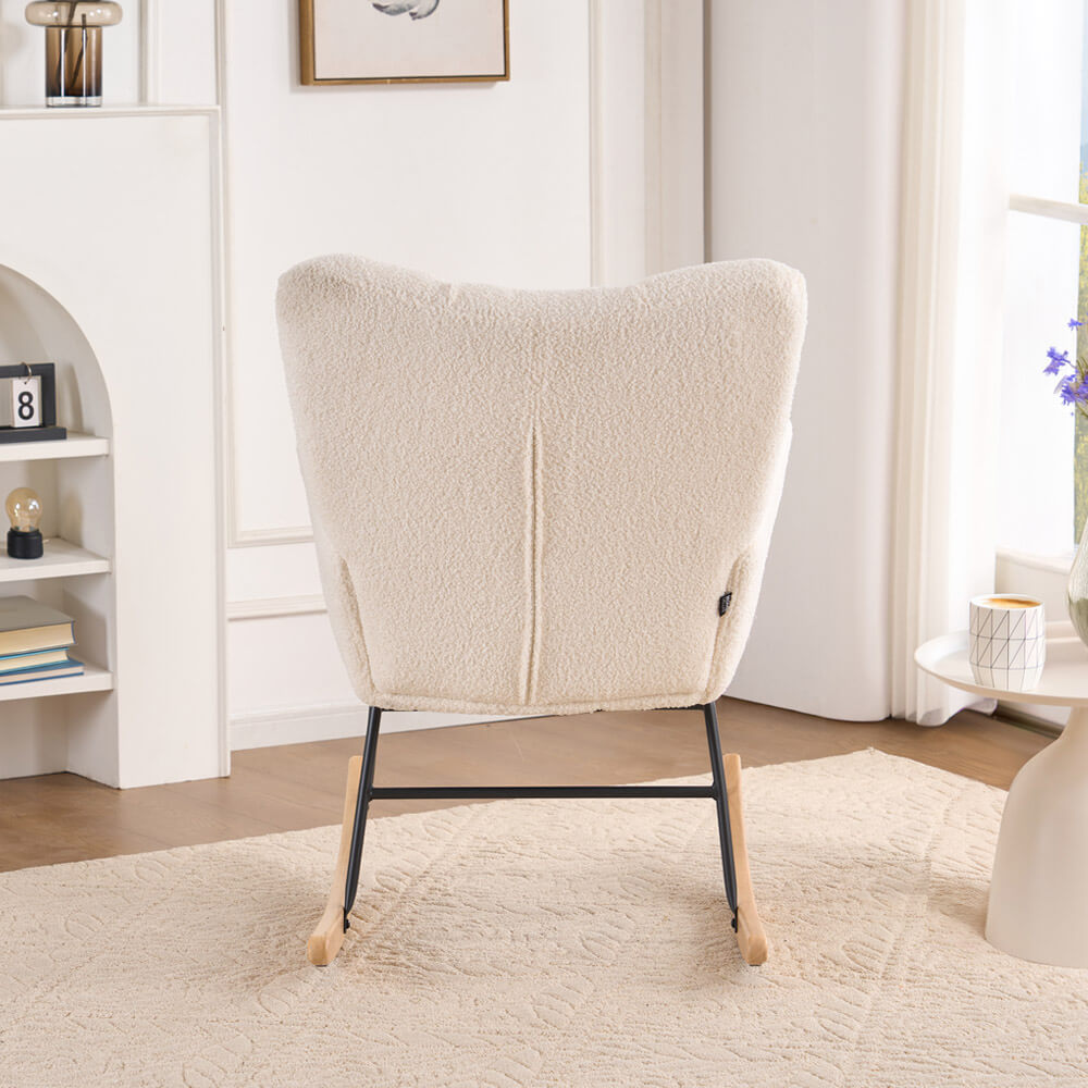 Schaukelstuhl inkl. Hocker NARA - Bouclé Weiß