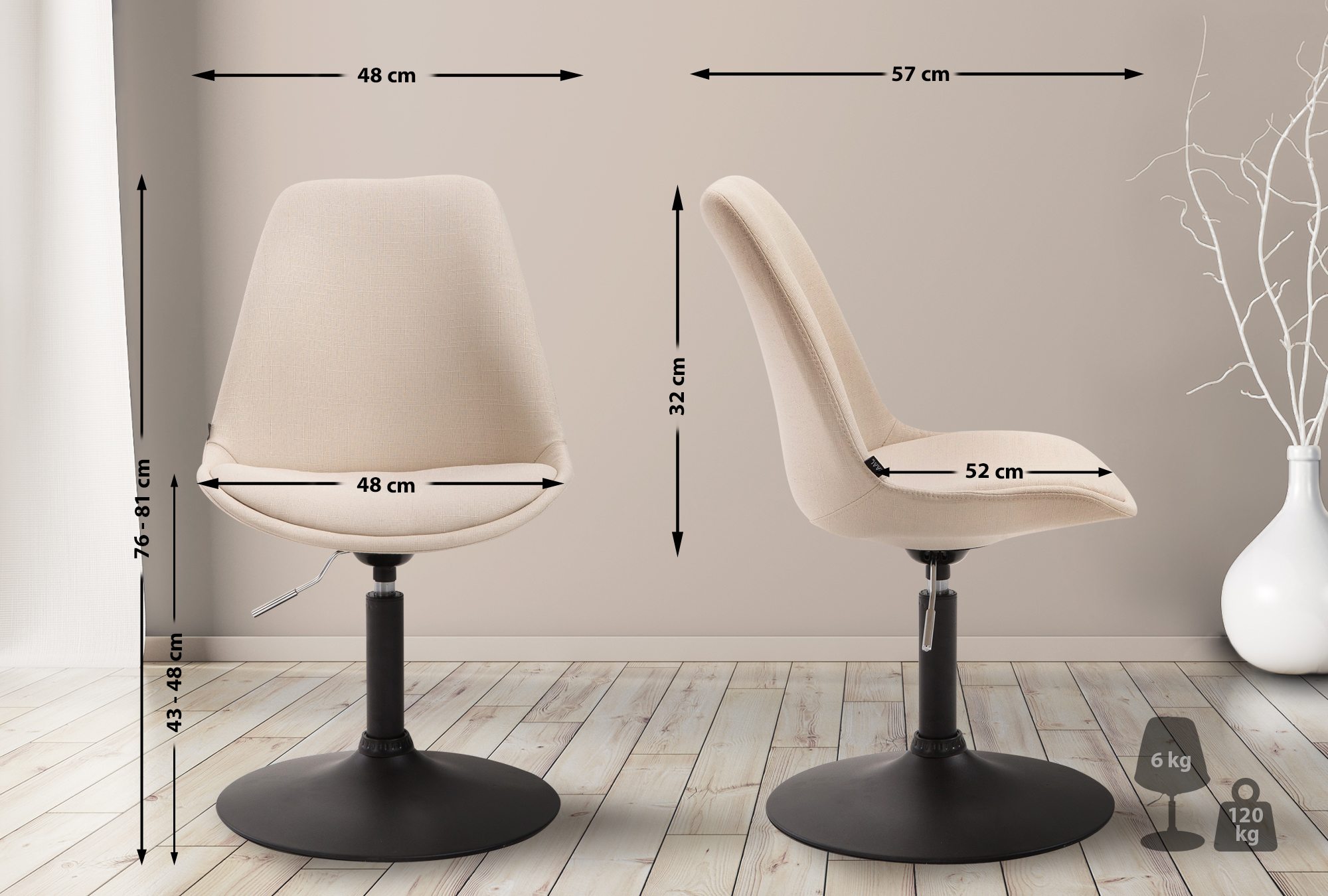 Stuhl Maverick B Stoff, creme