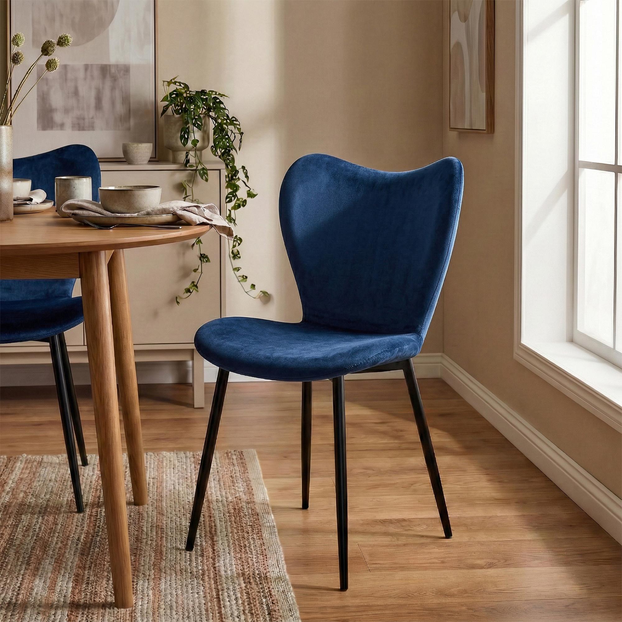 2er Set Esszimmerstuhl Maika Samt, dunkelblau