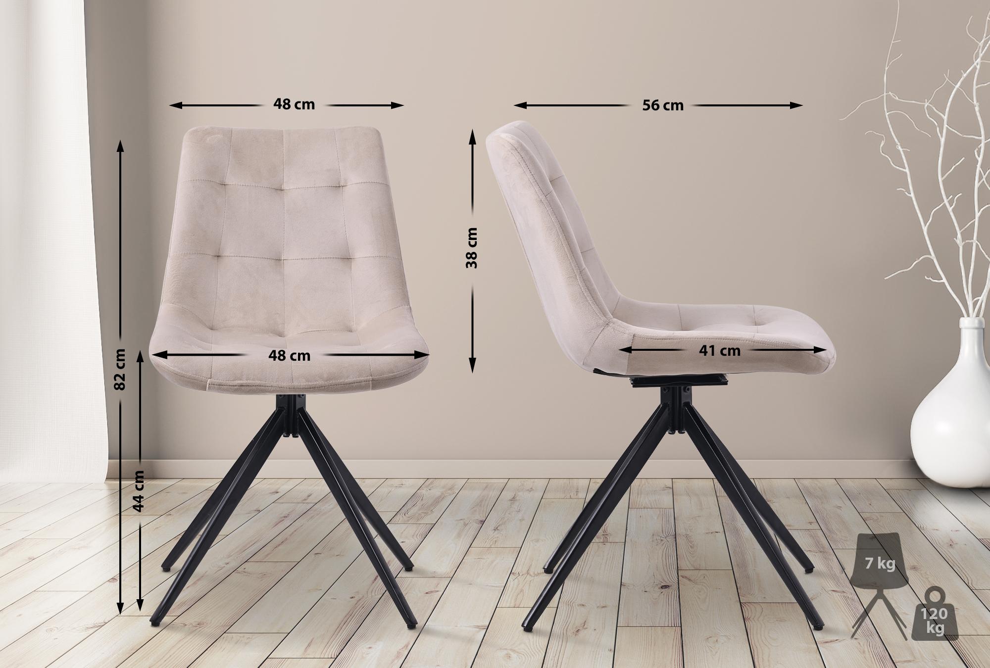 2er Set Esszimmerstuhl Merna Samt, creme