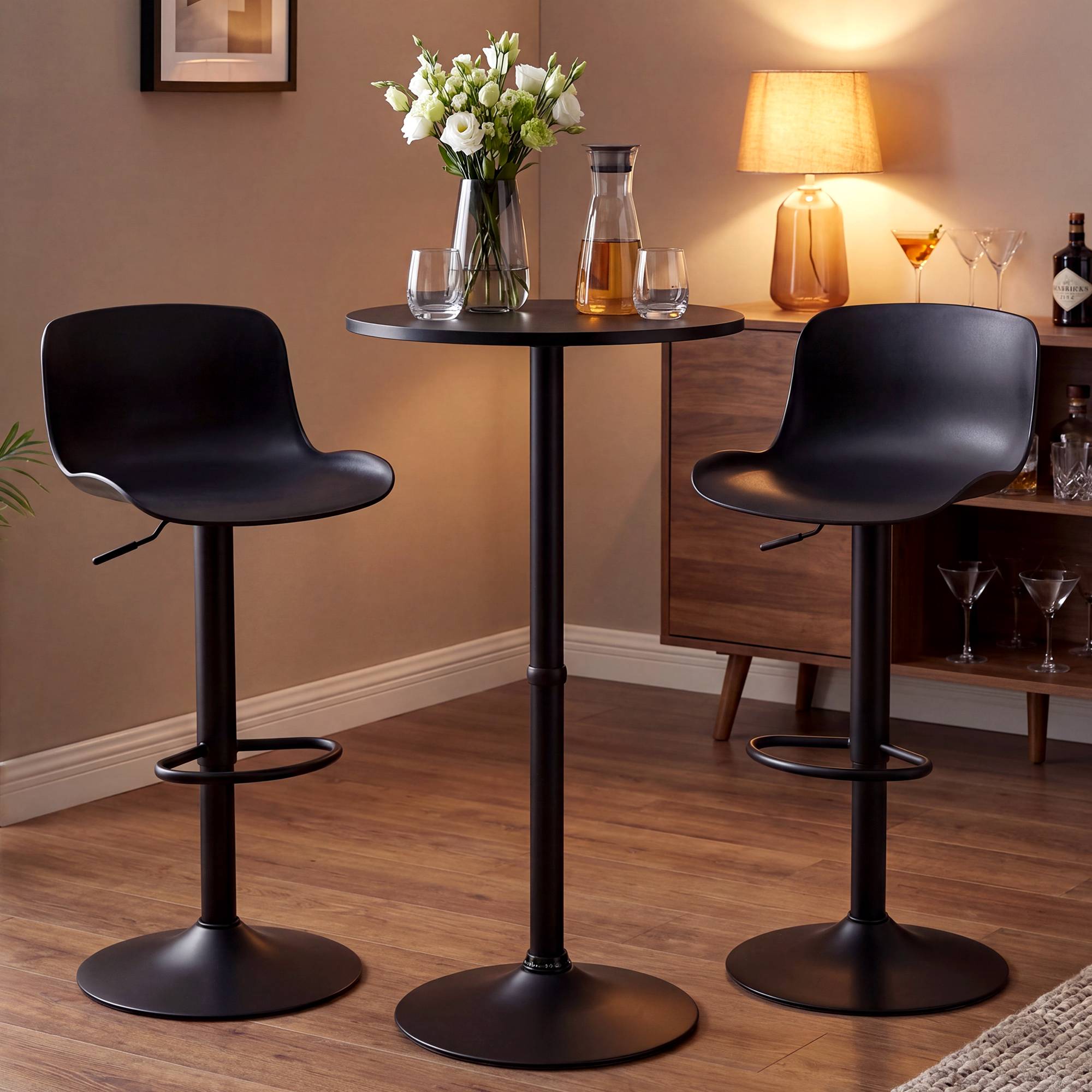 2er Bartisch Set Velor Kunststoff, schwarz