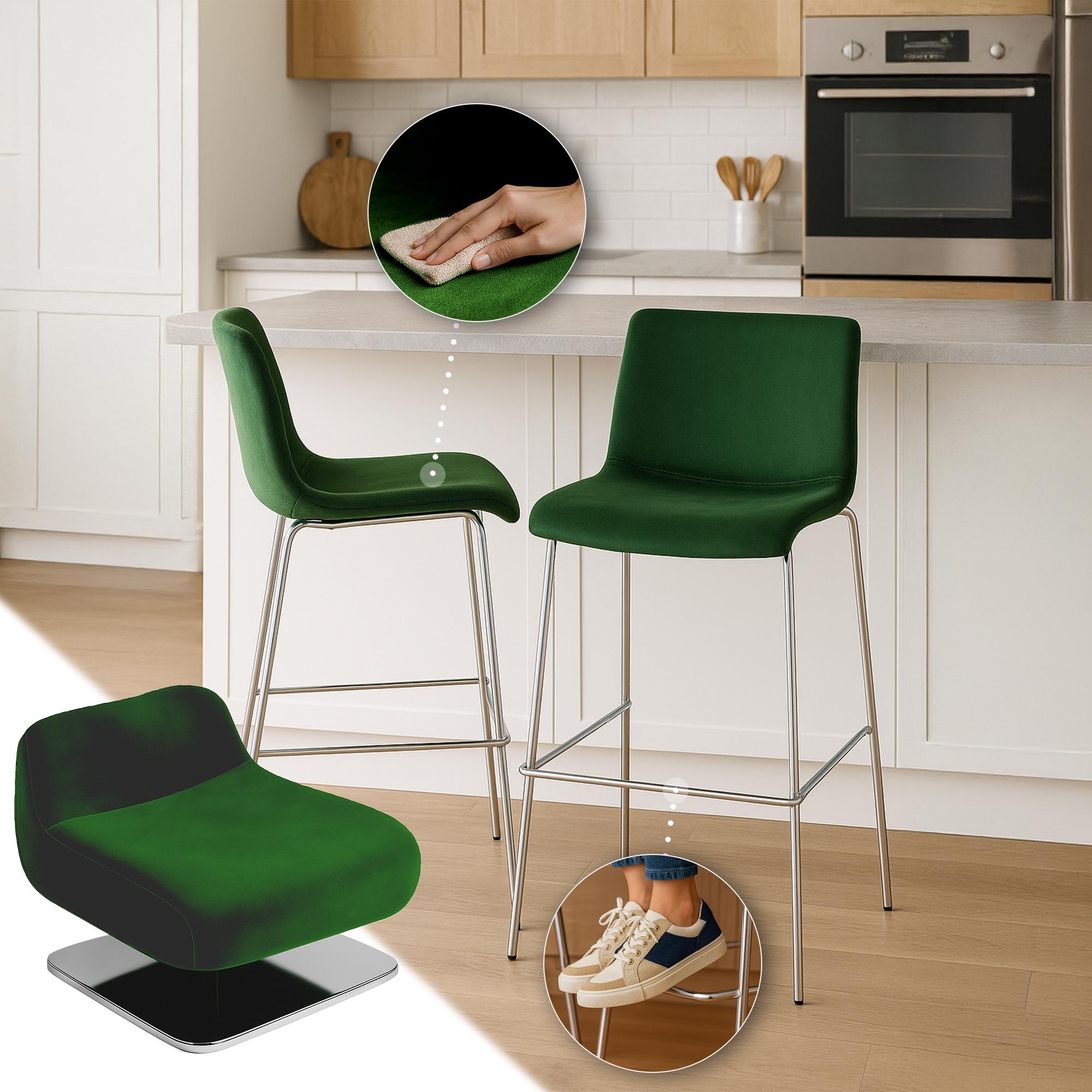 Barhocker Hoover Samt 4-Fuß Chrom, grün