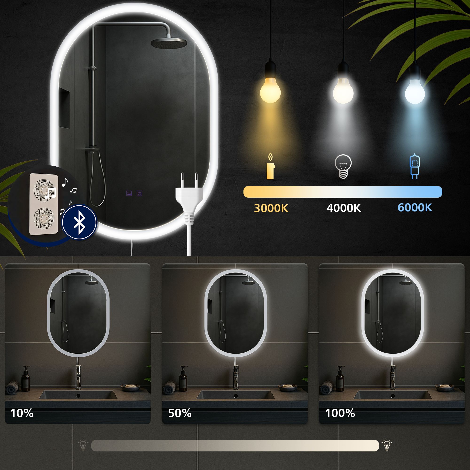 Badspiegel Karishma 70x50 mit Bluetooth, klarglas