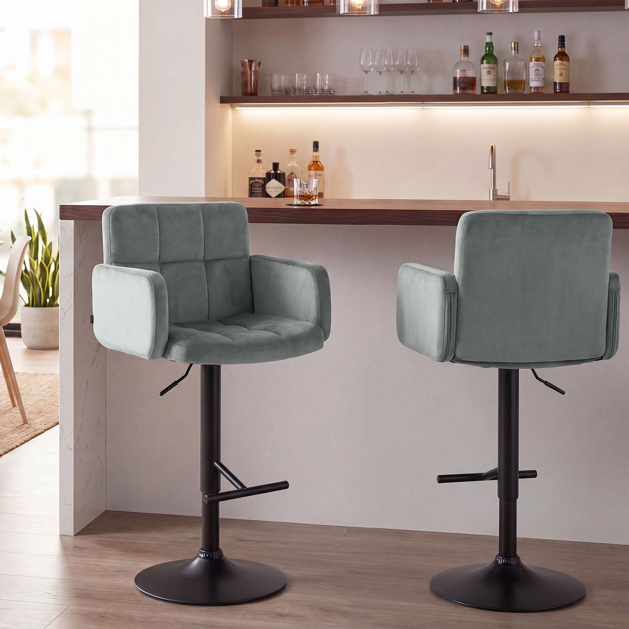Barhocker Los Angeles Samt schwarz, grau