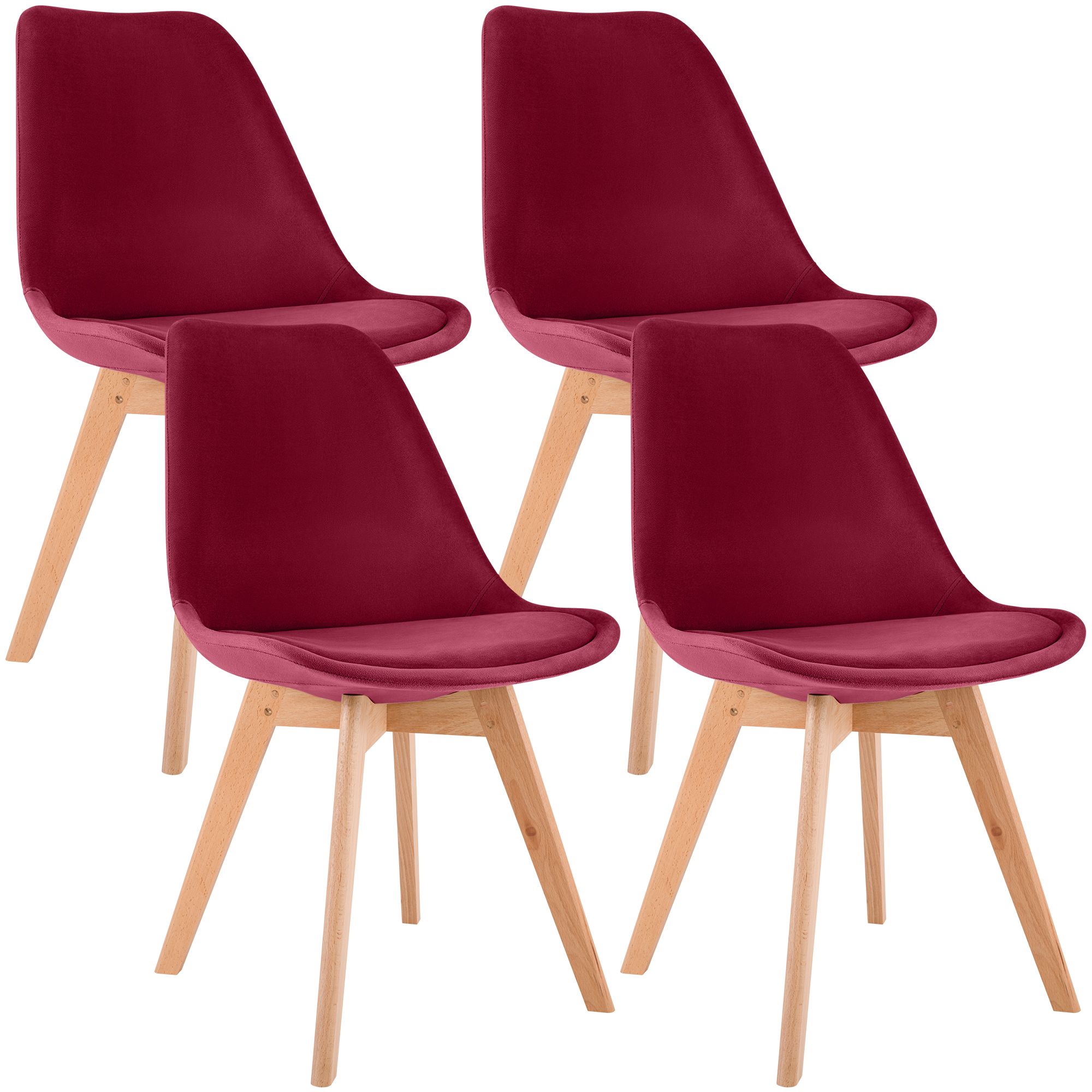 4er Set Stuhl Linares Samt, rot