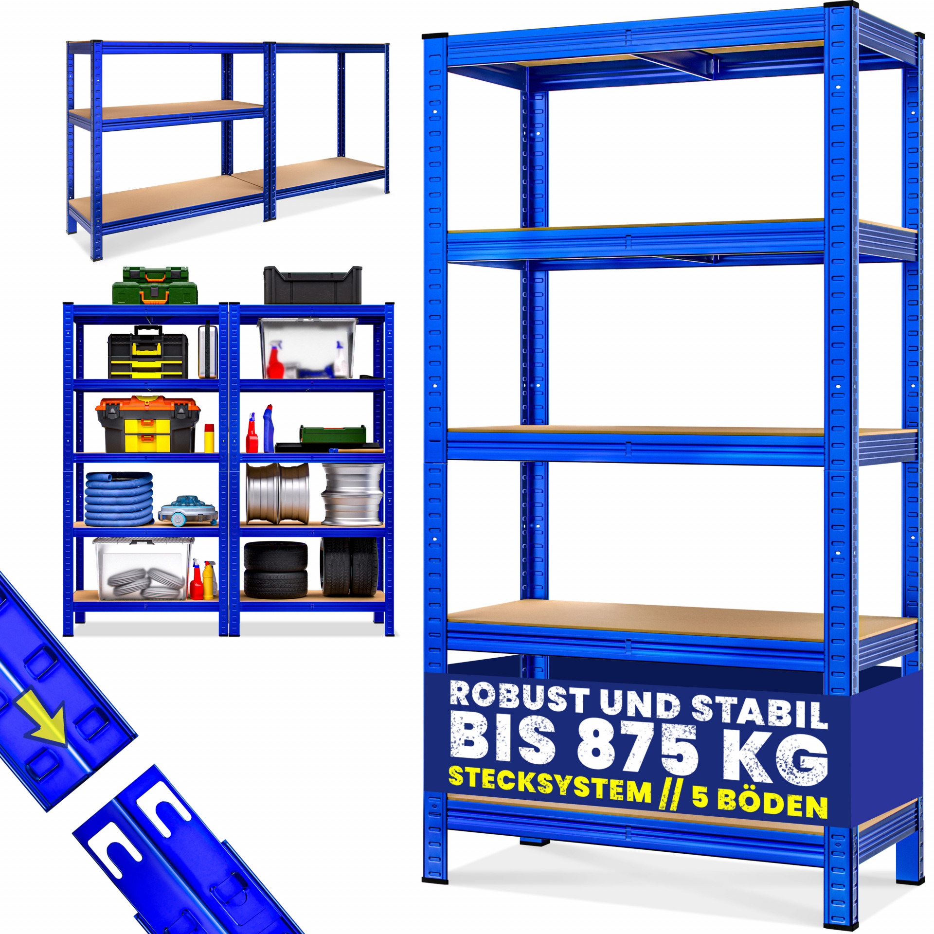 Schwerlastregal Blau 180x90x40cm pulverbeschichtet Tragkraft 875kg