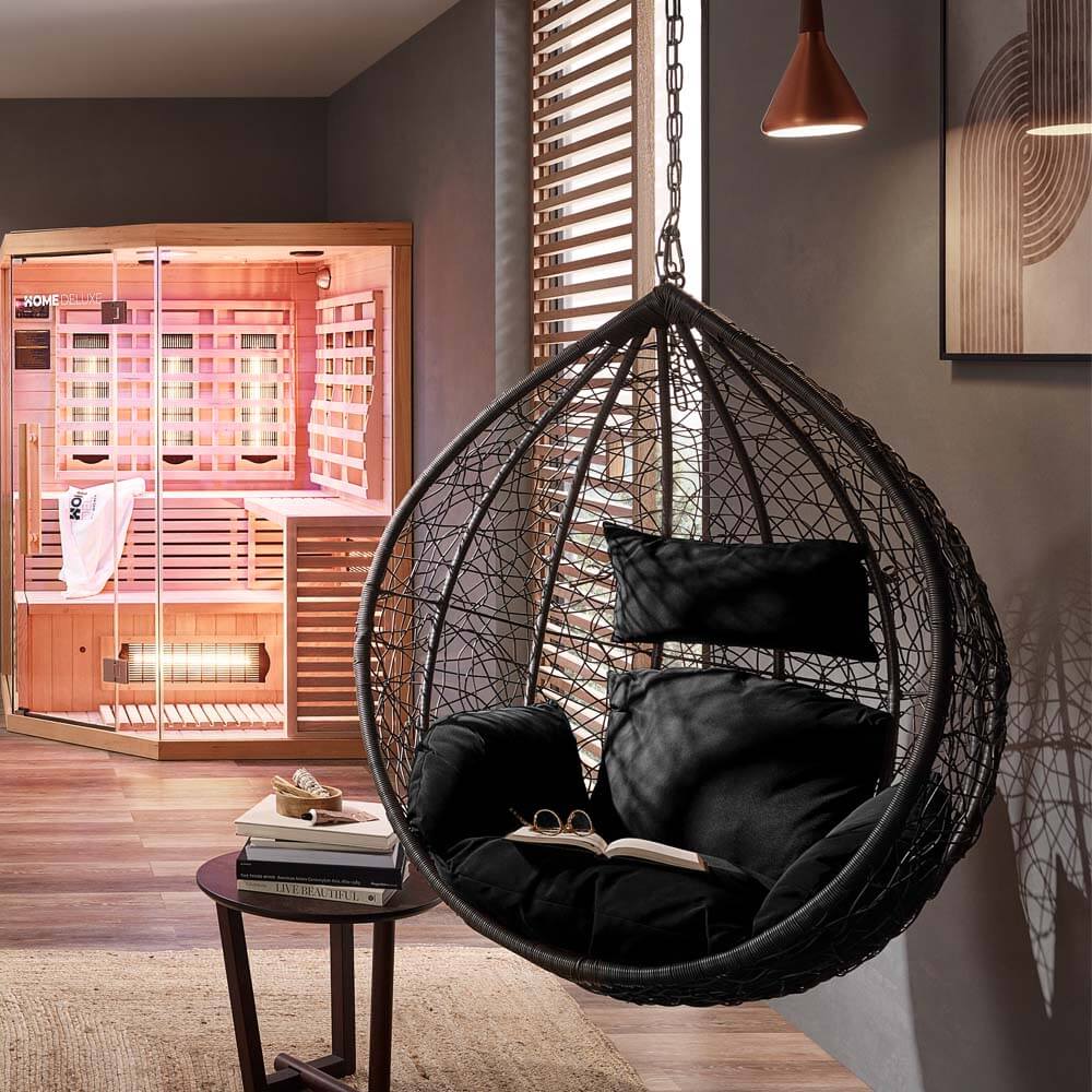 Polyrattan Hängesessel mit Regenabdeckung CIELO - Schwarz