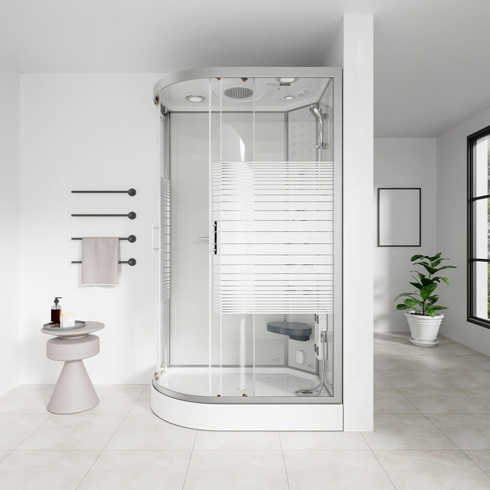 Dampfdusche mit Wasserfall und Dampfsauna WHITE PEARL - 120 x 80 cm Links