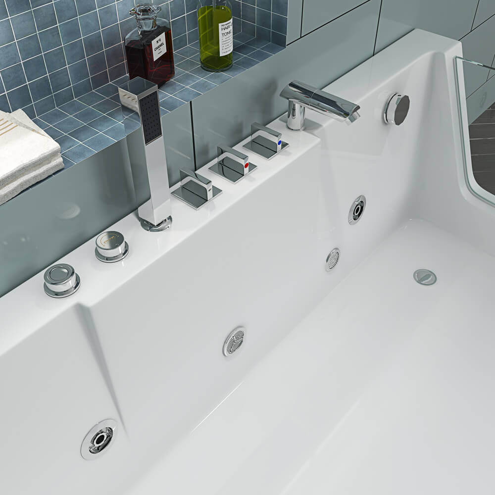 Whirlpool Badewanne mit Lichttherapie CARICA - 170 x 80 cm Rechts