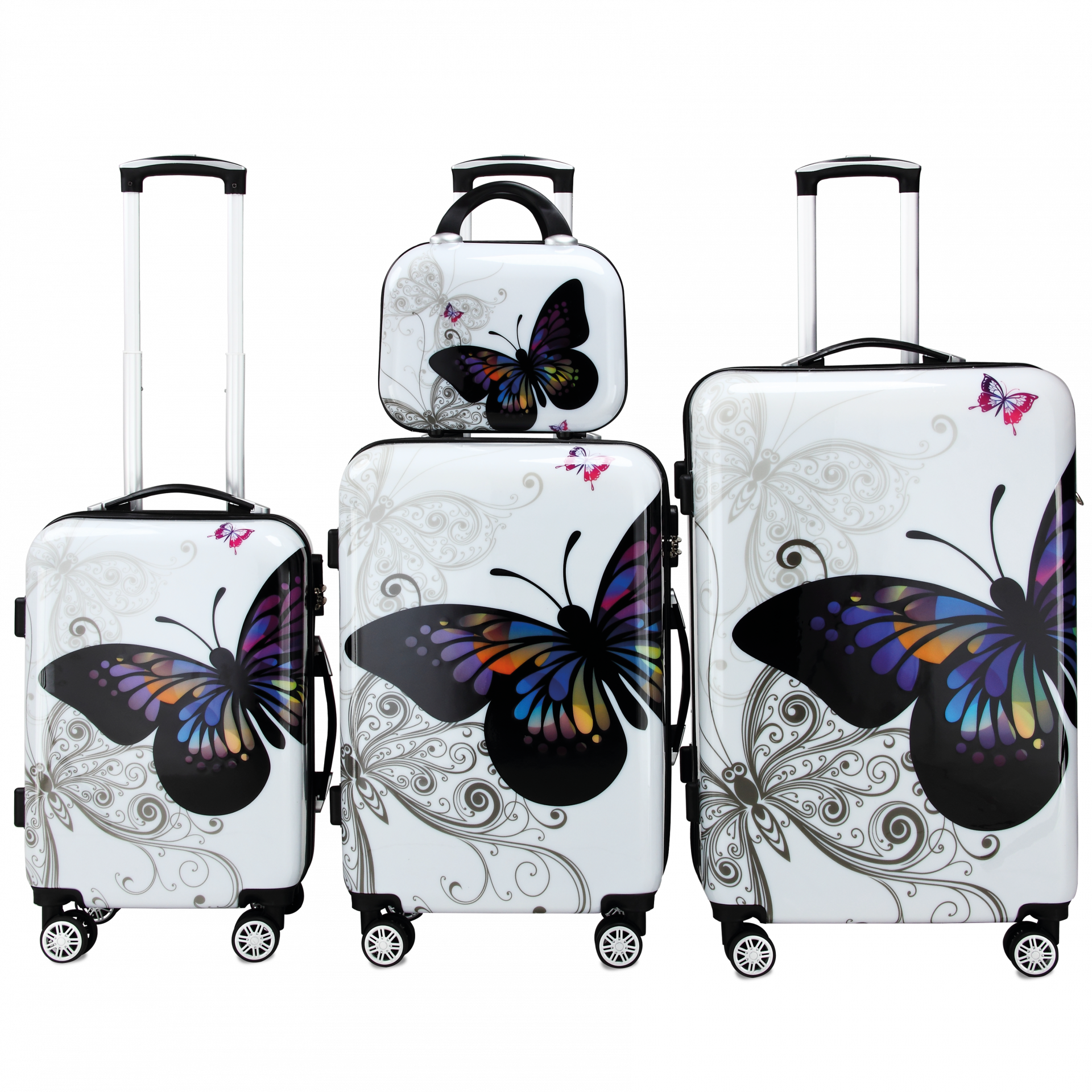 Hartschalenkoffer Set 4-tlg Rollen 360º Beautycase Butterfly Polycarbonat