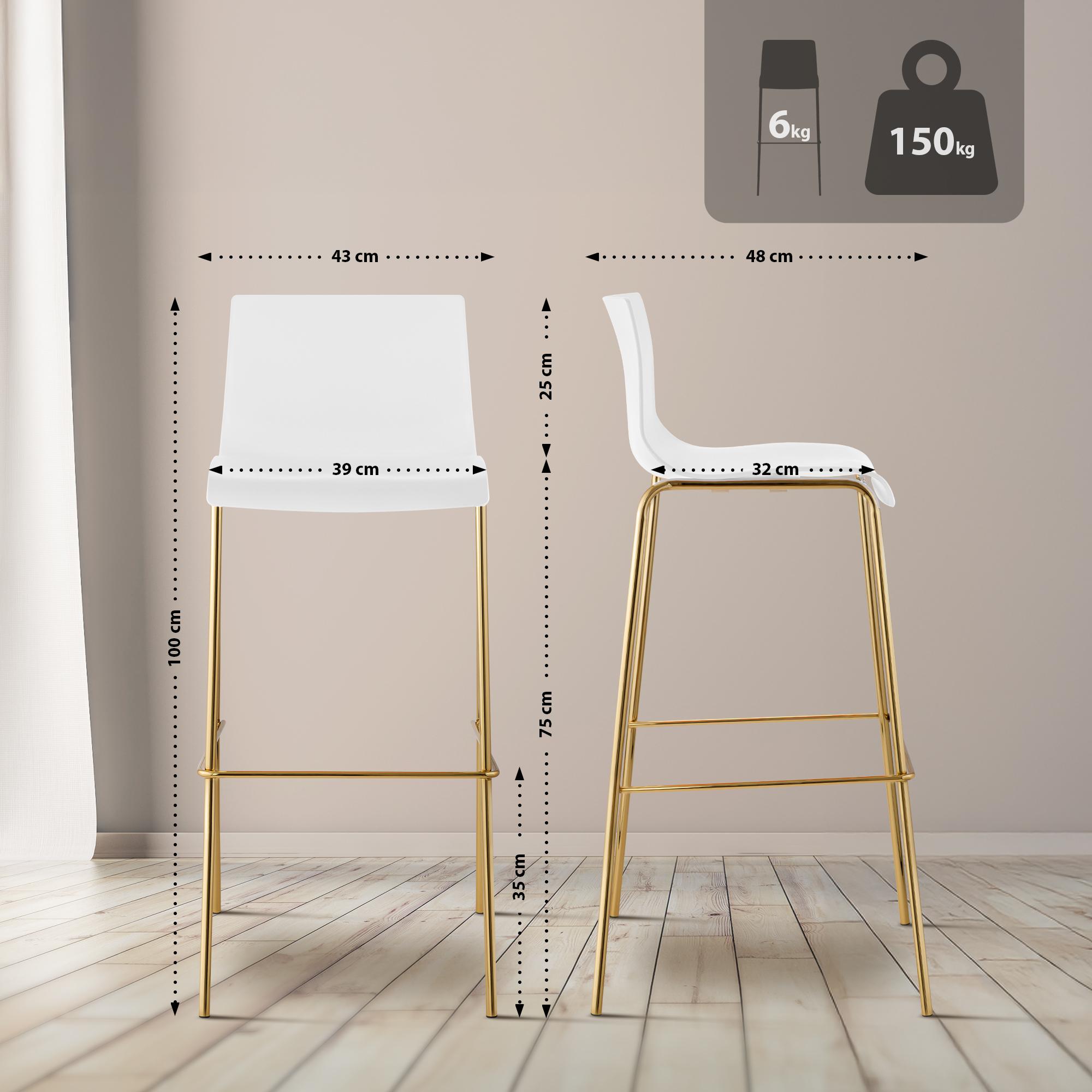 2er Set Barhocker Hoover Kunststoff 4-Fuß Gold, weiß