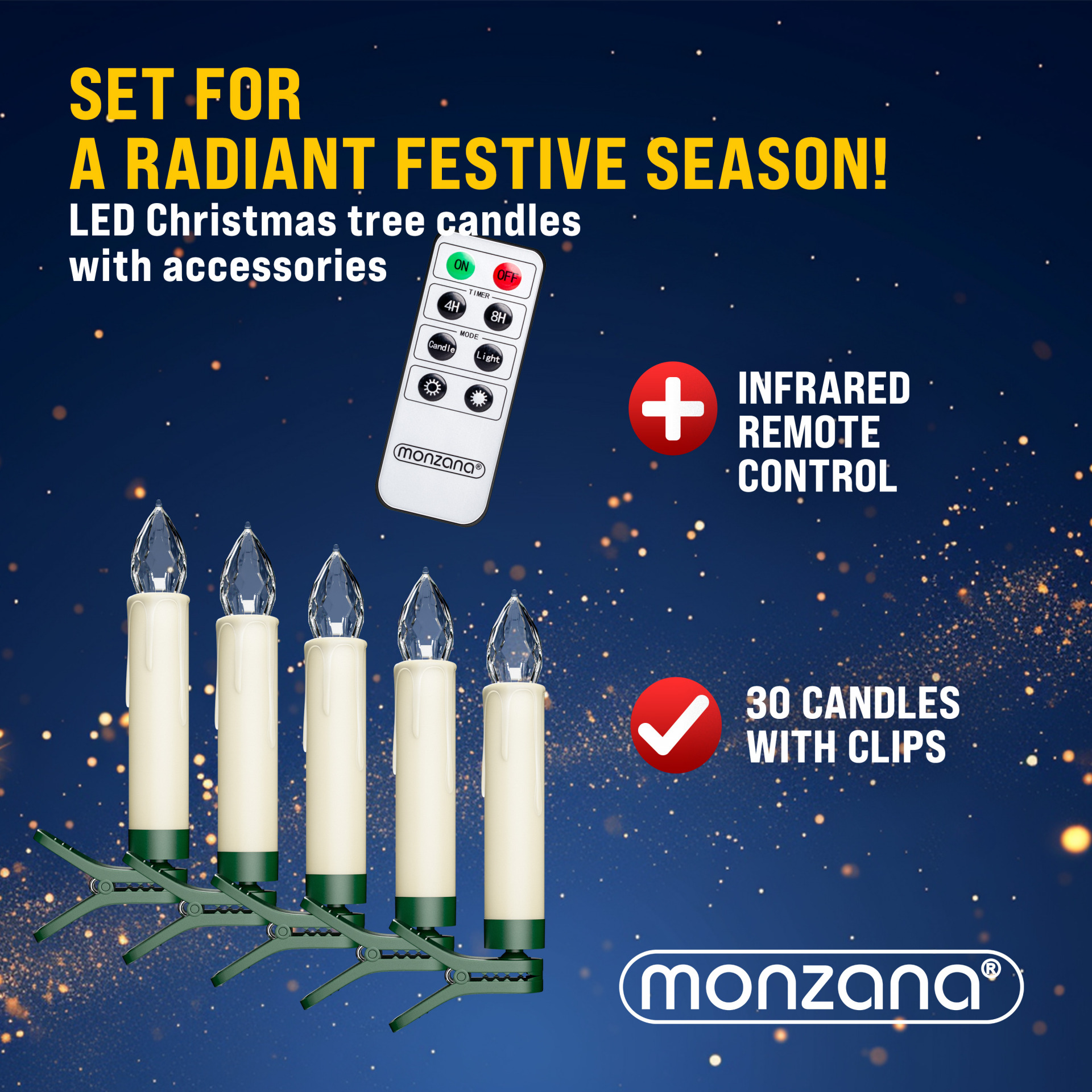 Kabellose Weihnachtsbaumkerzen LED 30er-Set Warmweiß mit Timer + Fernbedienung