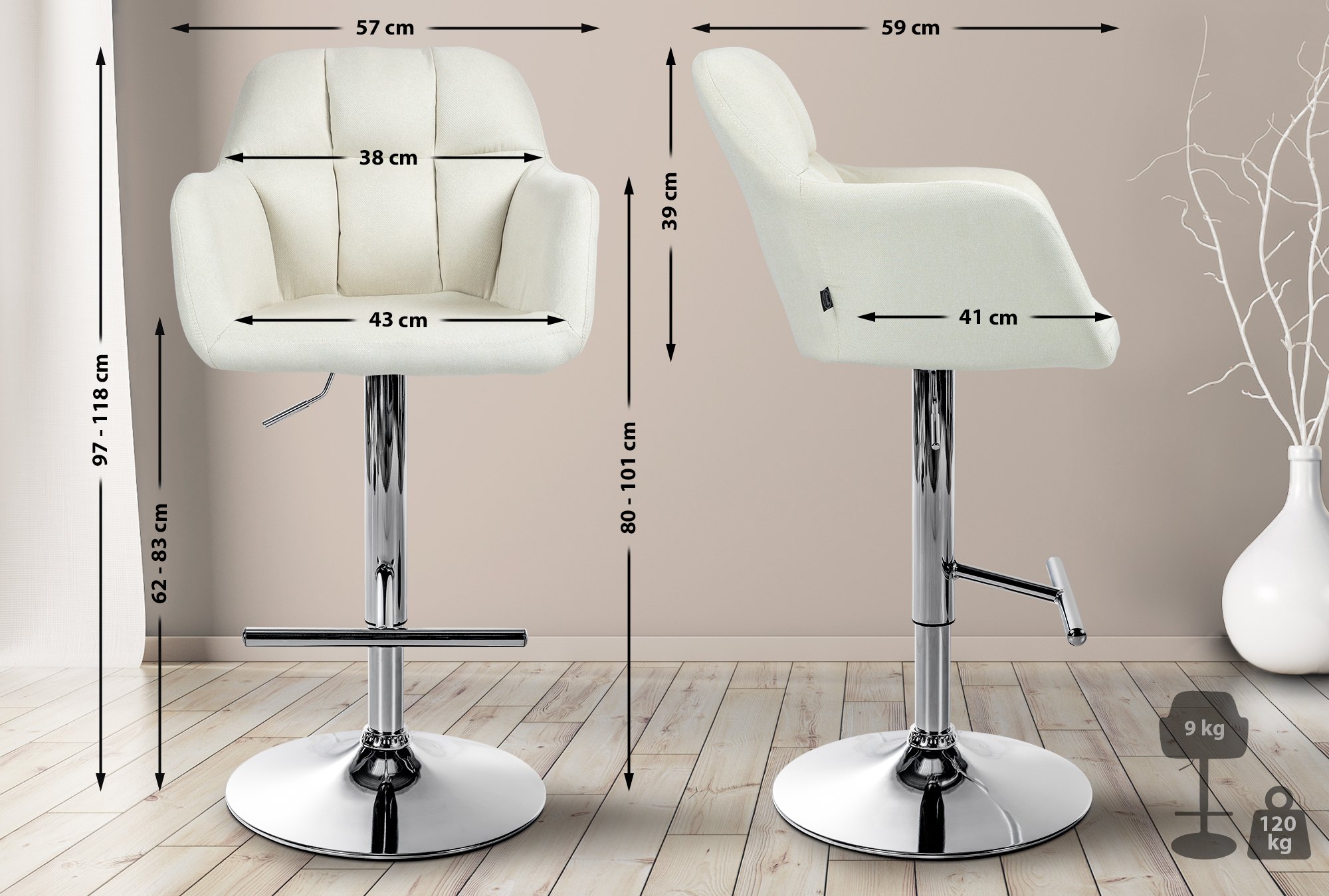 Barhocker Natoma Stoff chrom, creme