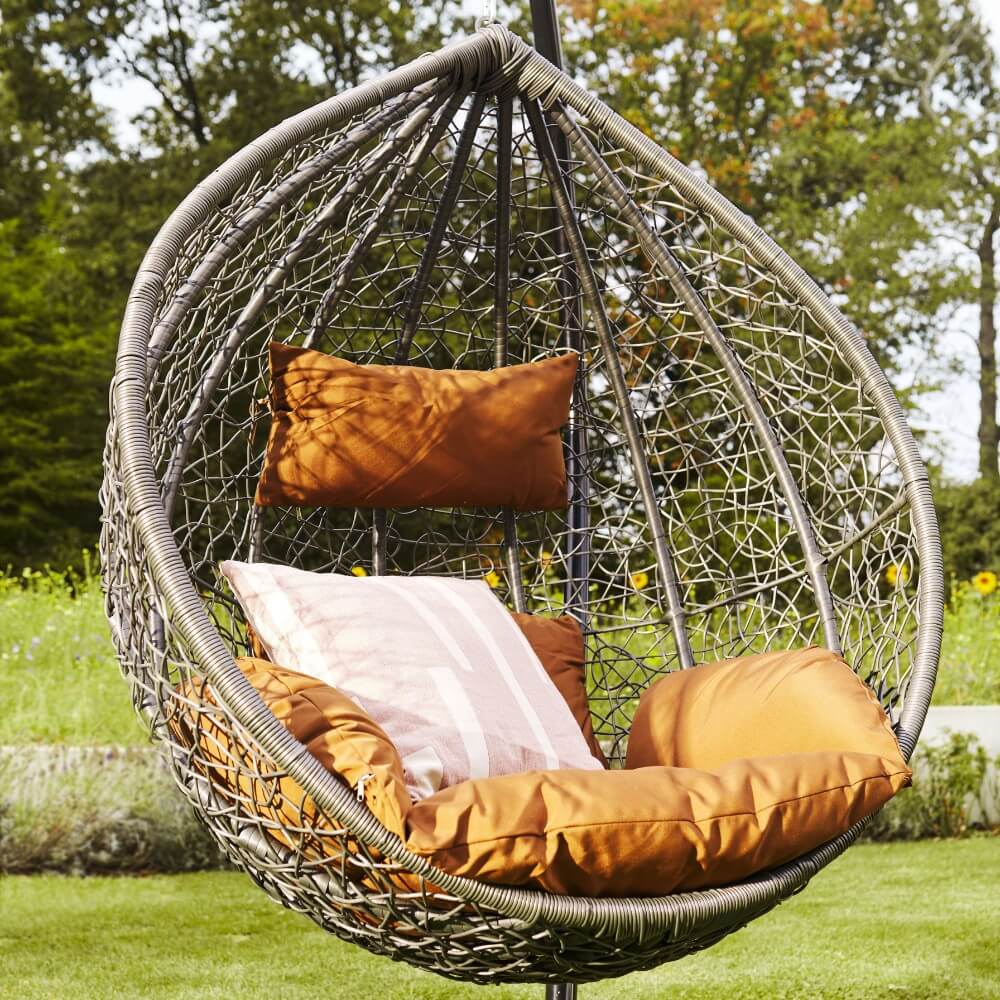 Polyrattan Hängesessel mit Regenabdeckung CIELO - Grau/Braun