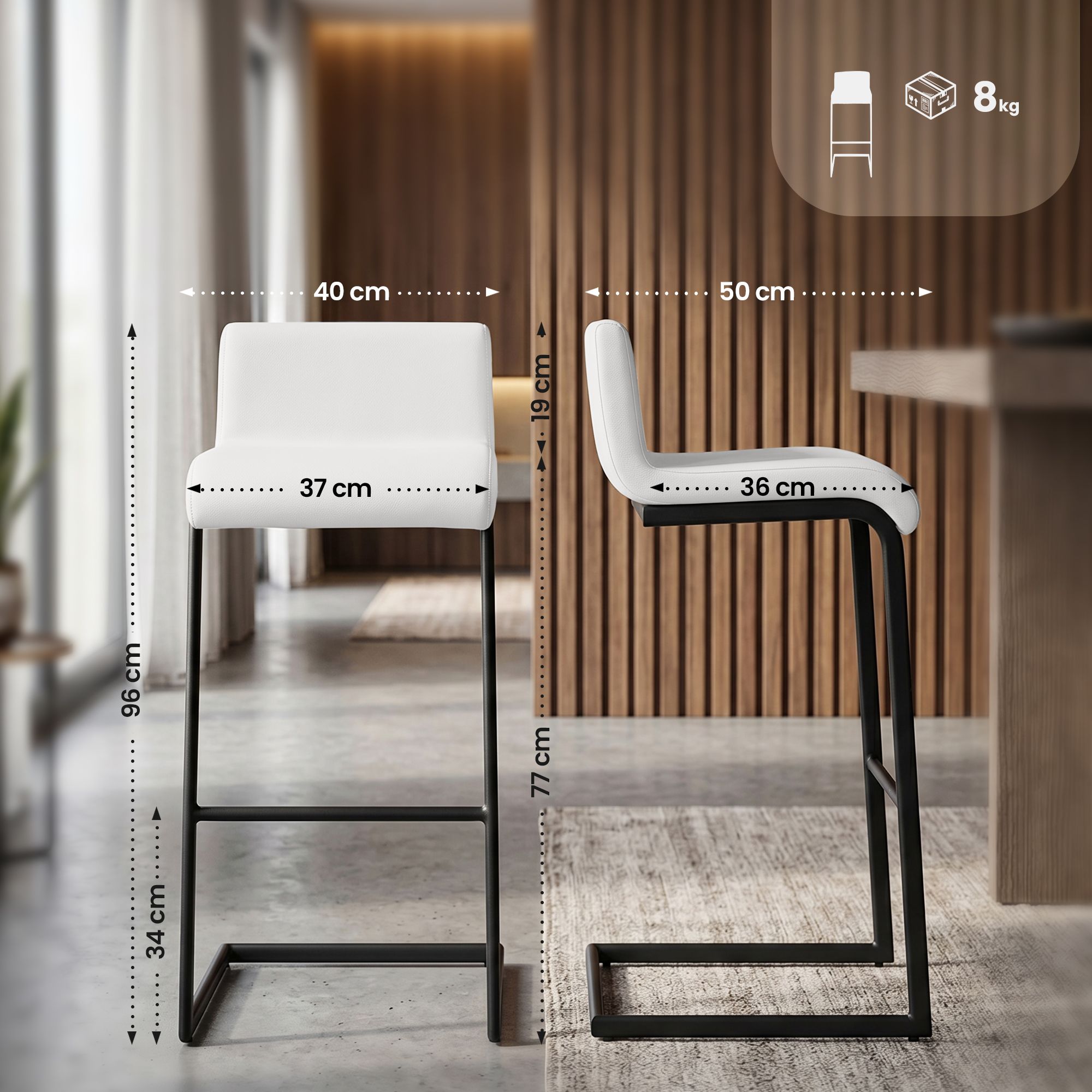 2er Set Barhocker Newport B Kunstleder, weiß