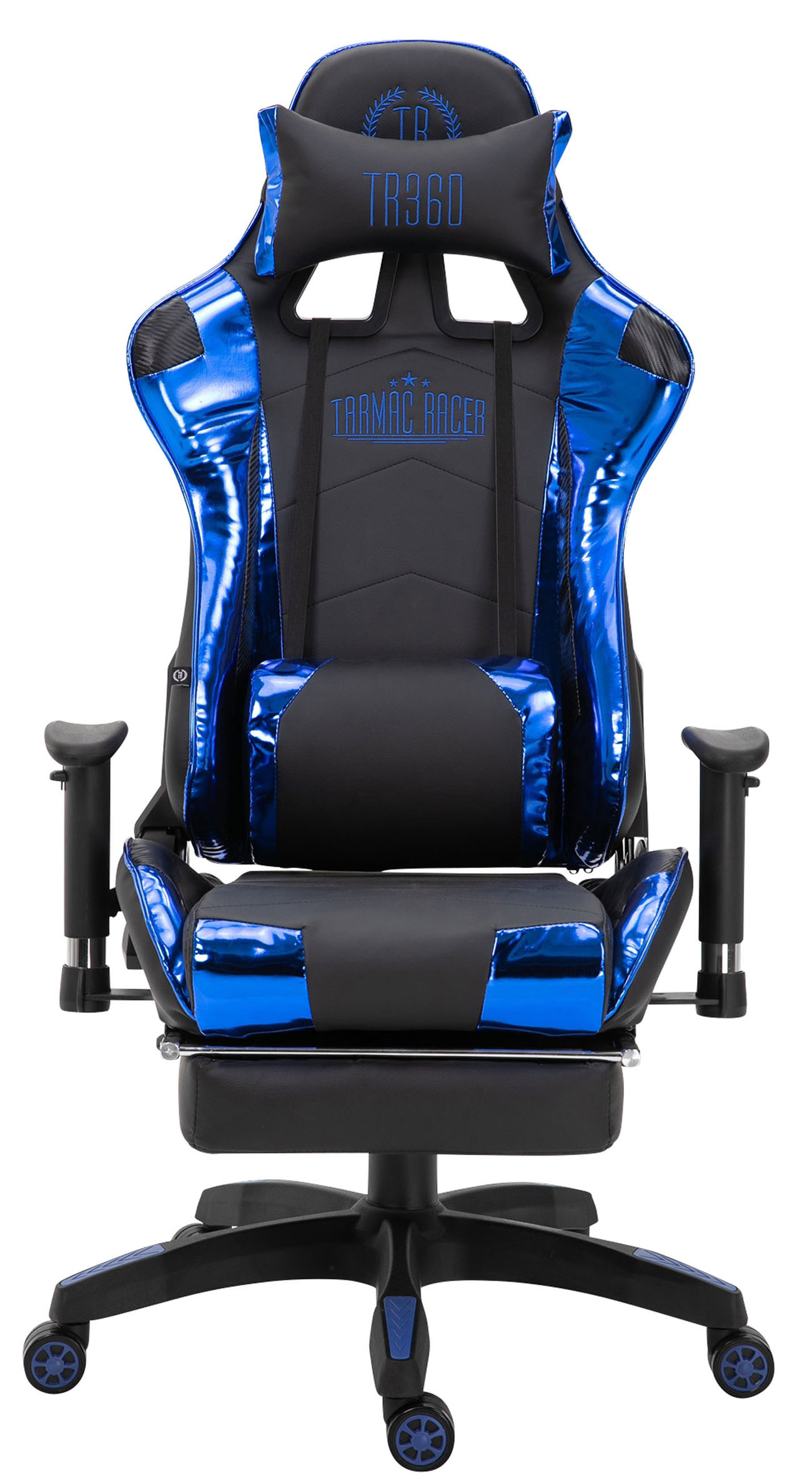 Racing Bürostuhl Turbo mit Fußablage glanz, schwarz/blau