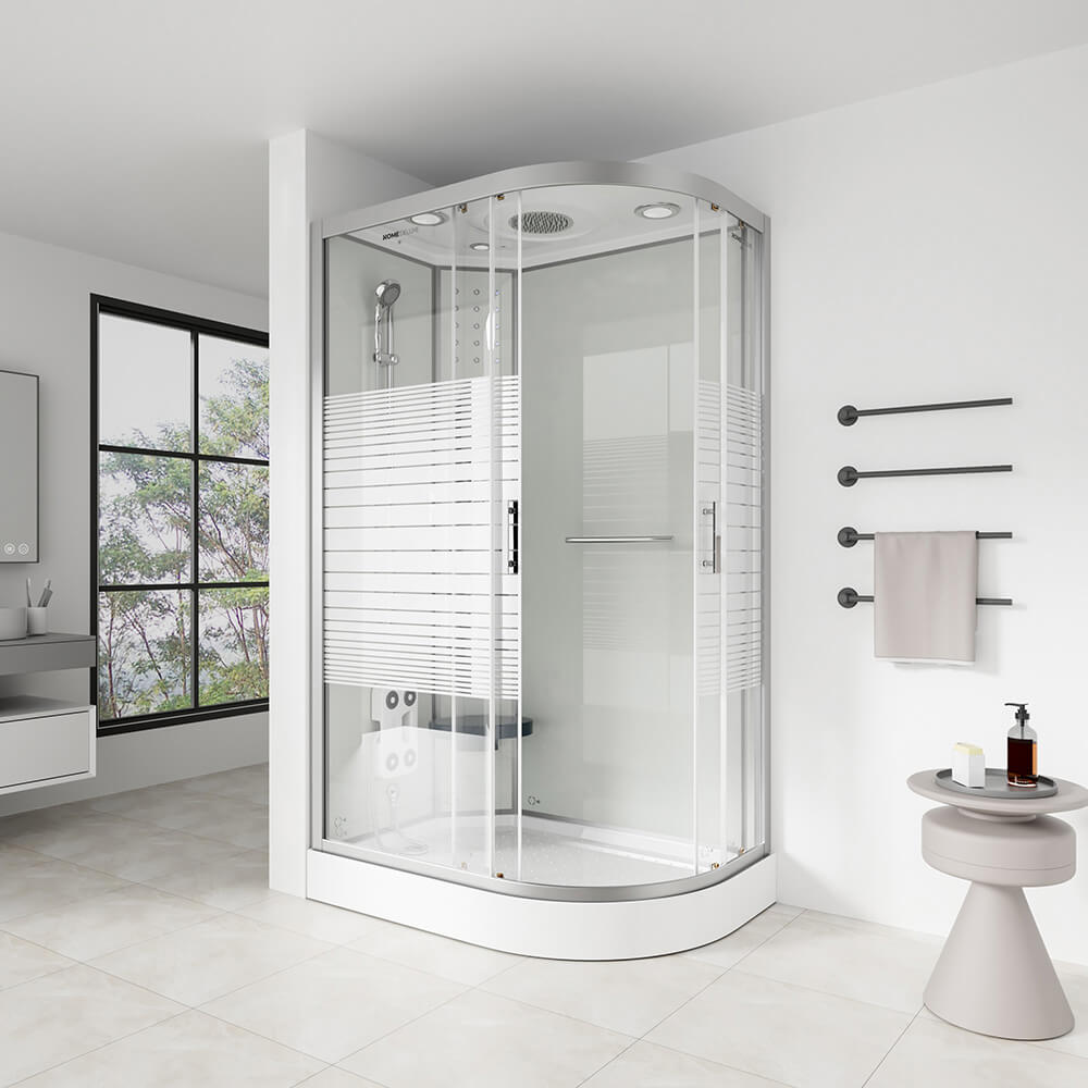Duschkabine mit Wasserfall und Rückenmassage WHITE PEARL - 120 x 80 cm Rechts