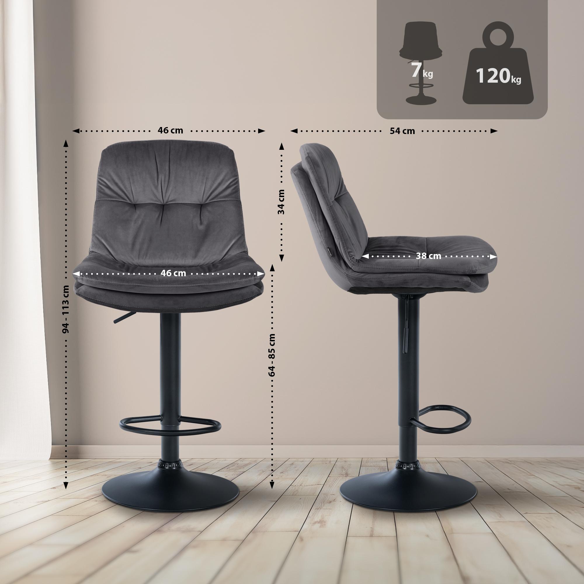 Barhocker Laurel Samt schwarz, dunkelgrau